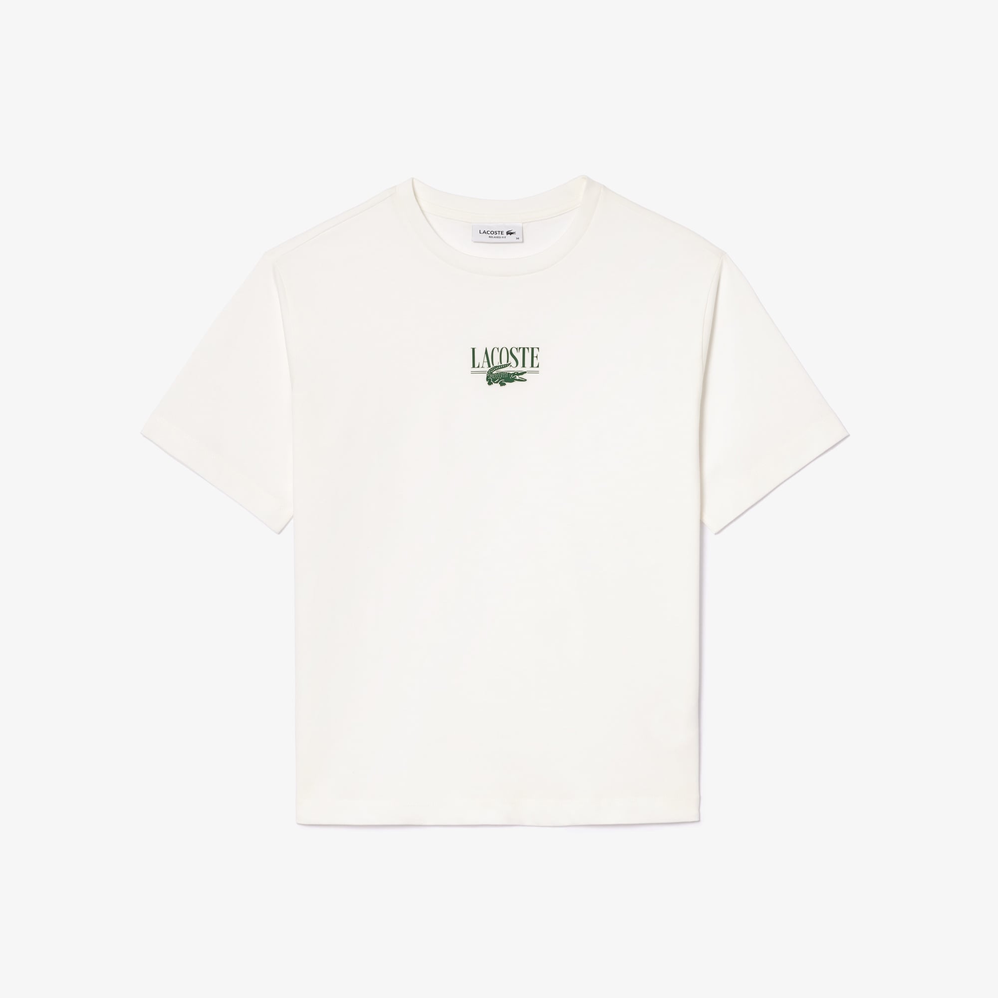 Lacoste Kadın Relaxed Fit Bisiklet Yaka Baskılı Beyaz T-Shirt