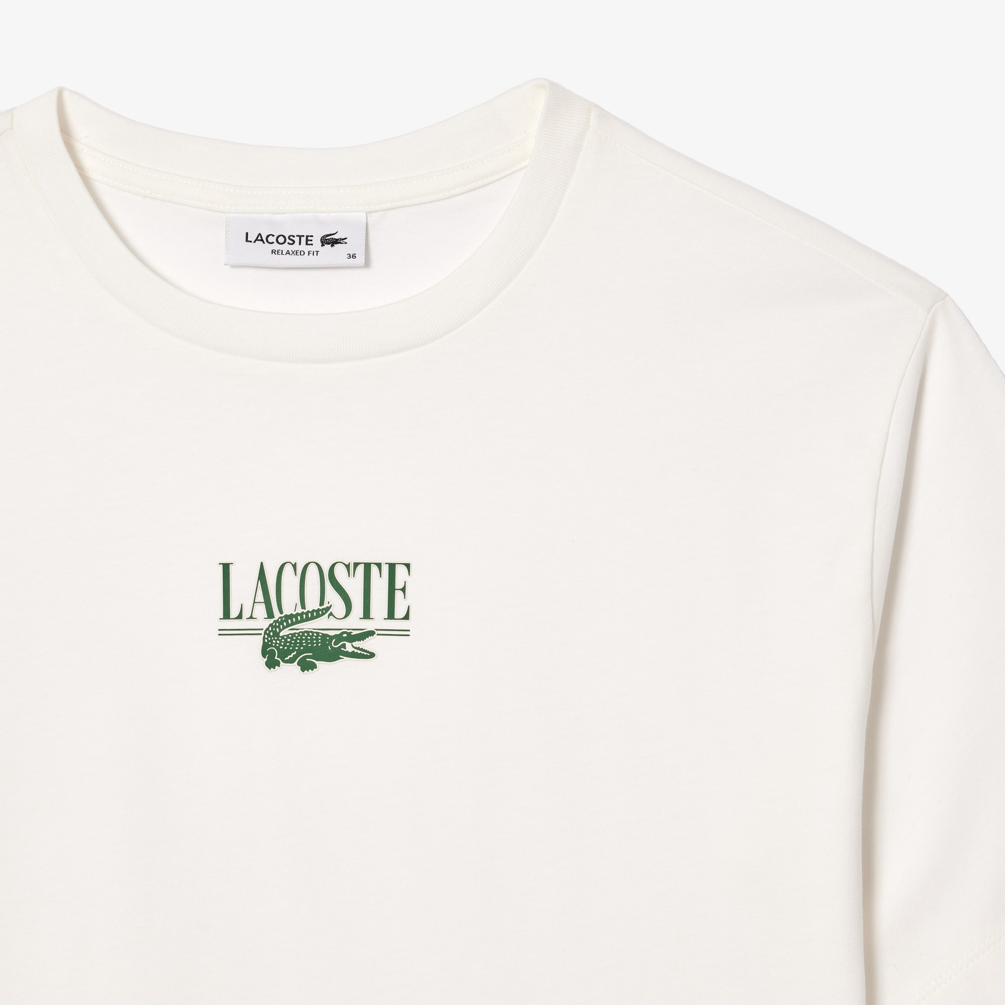 Lacoste Kadın Relaxed Fit Bisiklet Yaka Baskılı Beyaz T-Shirt