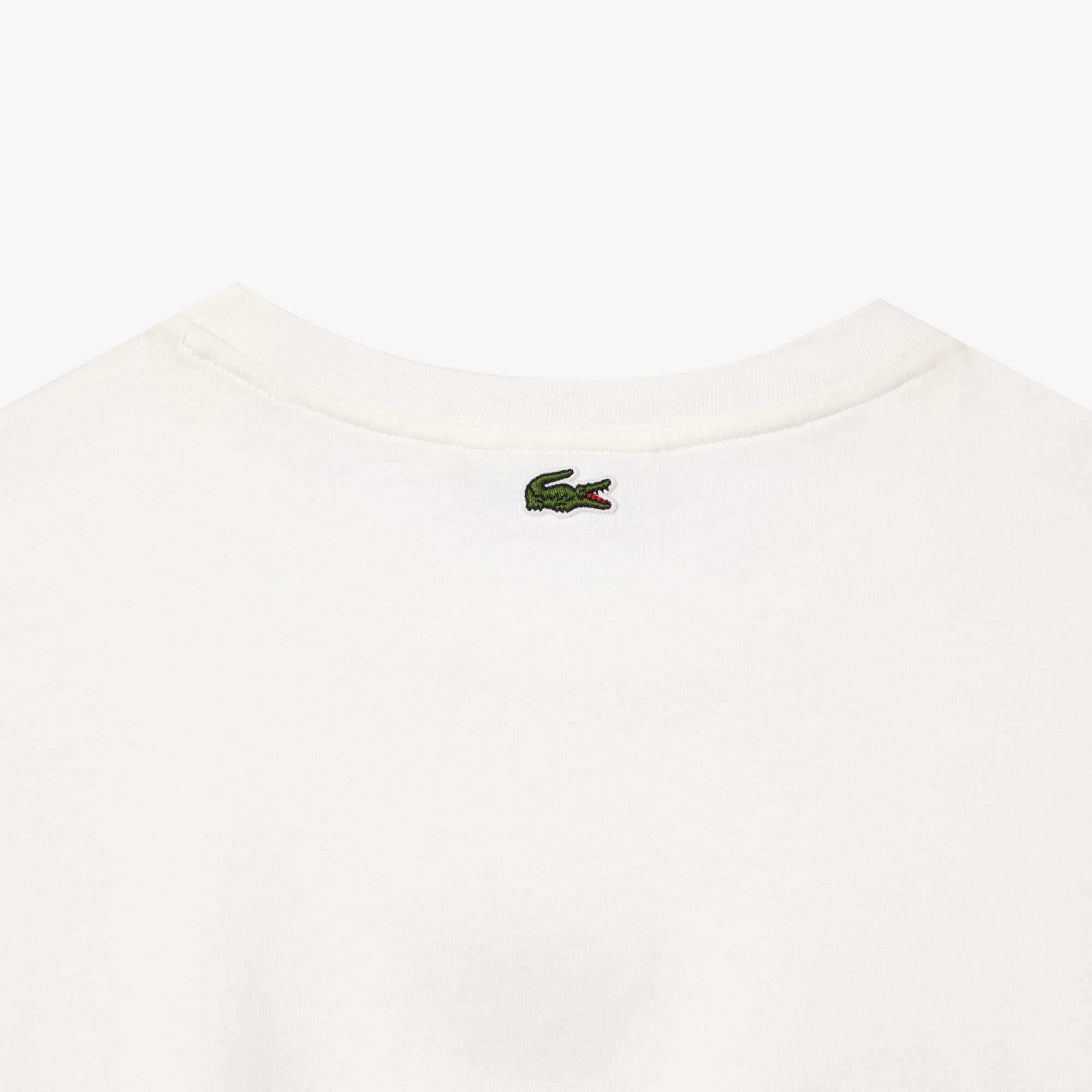 Lacoste Kadın Relaxed Fit Bisiklet Yaka Baskılı Beyaz T-Shirt