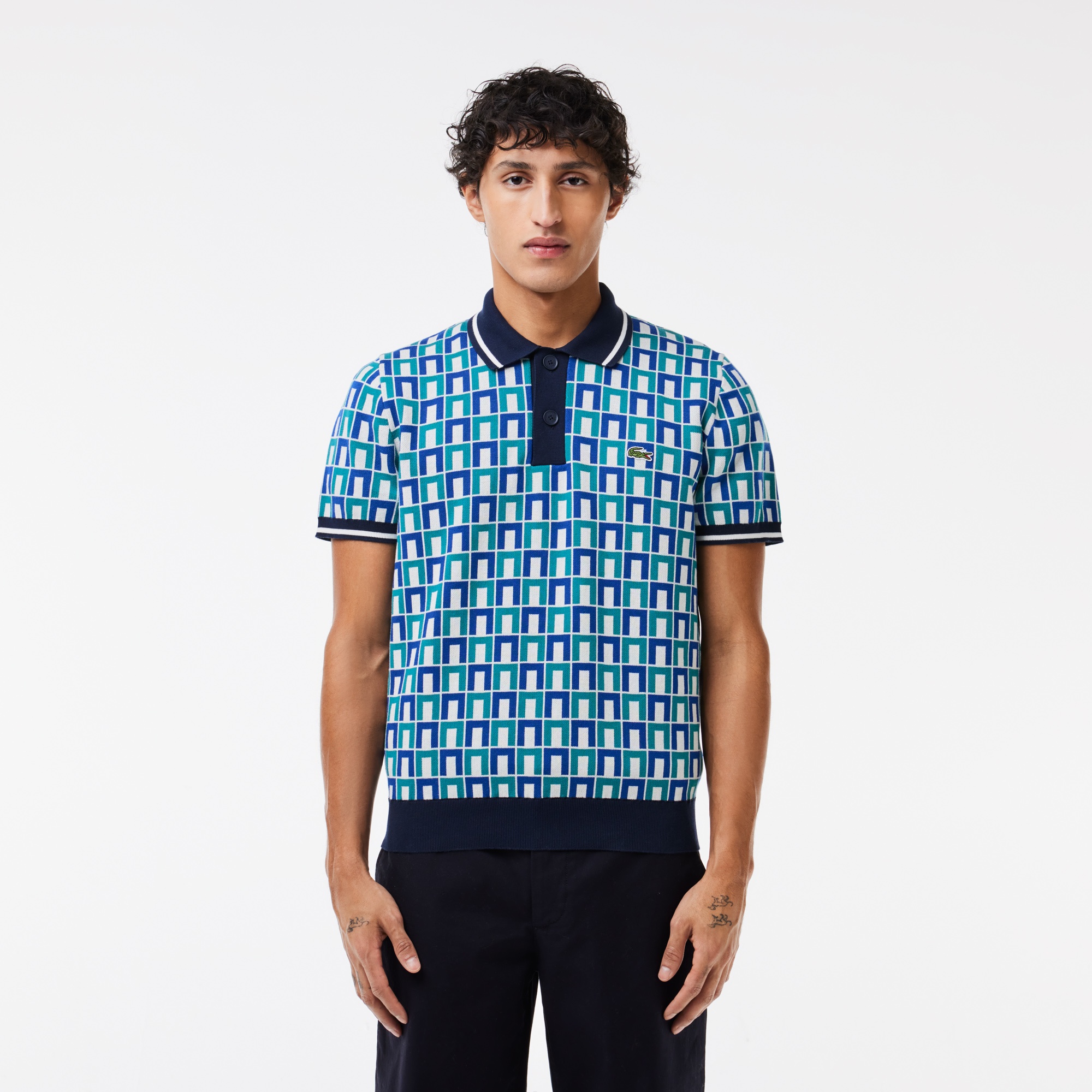 Lacoste Erkek Regular Fit Gömlek Yaka Monogram Yeşil Triko