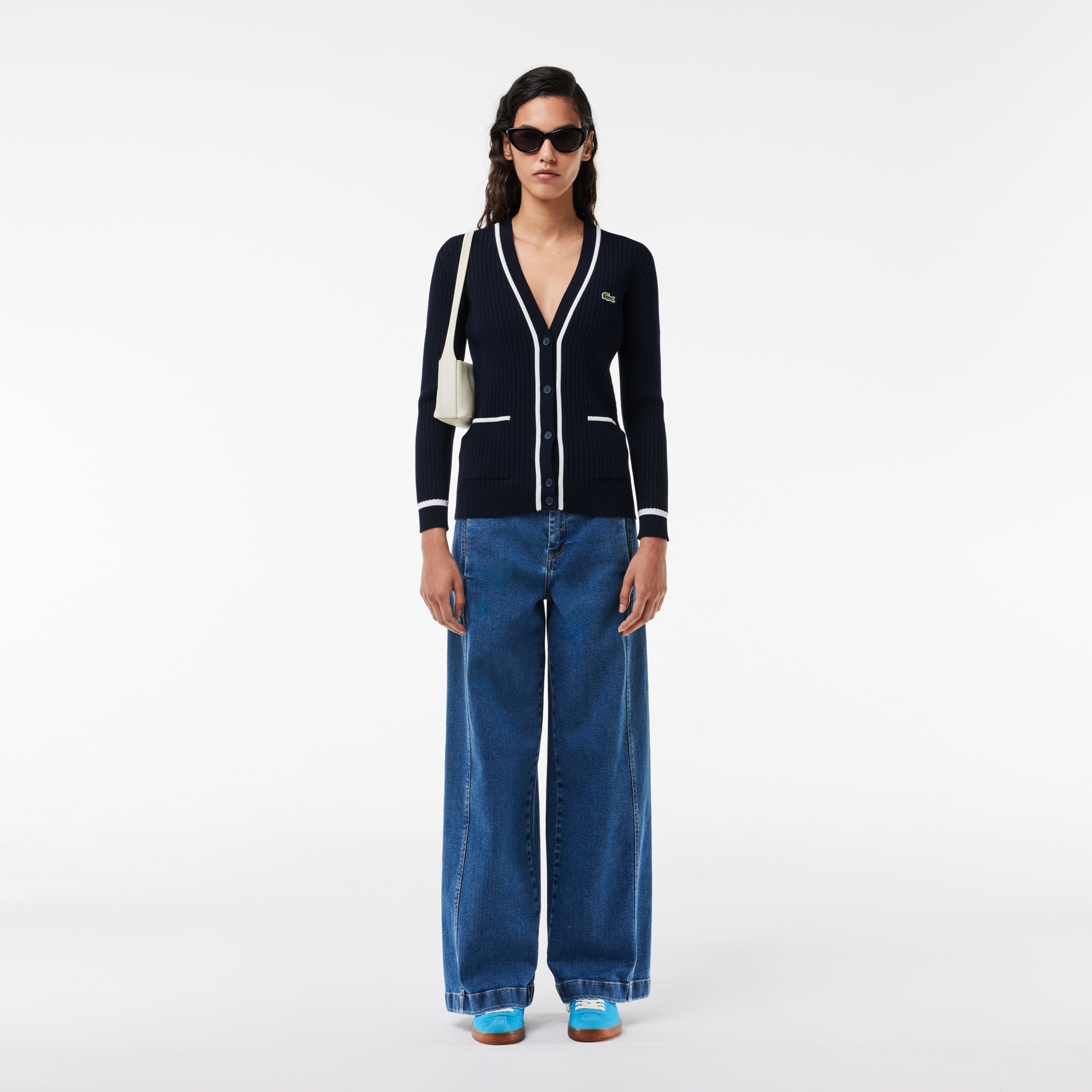 Lacoste Kadın V Yaka Lacivert Hırka