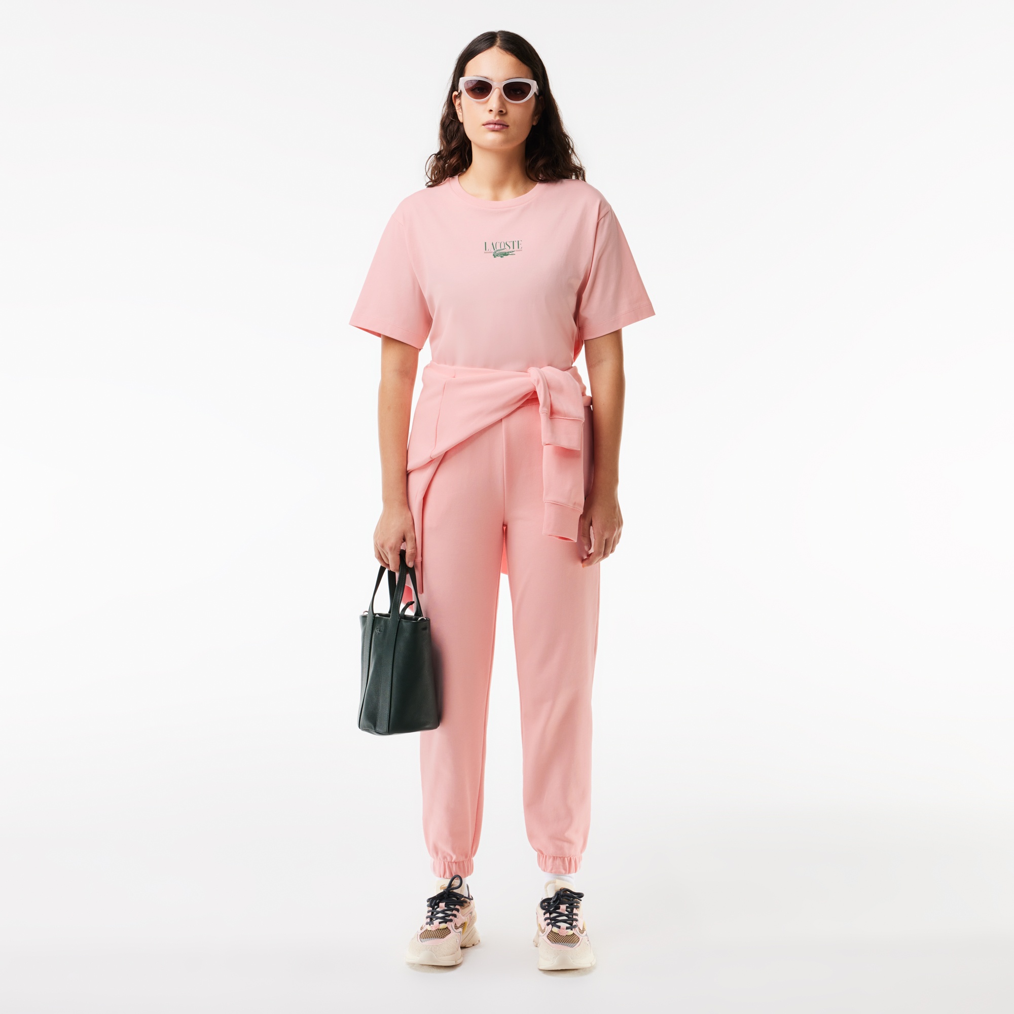 Lacoste Kadın Relaxed Fit Bisiklet Yaka Baskılı Pembe T-Shirt