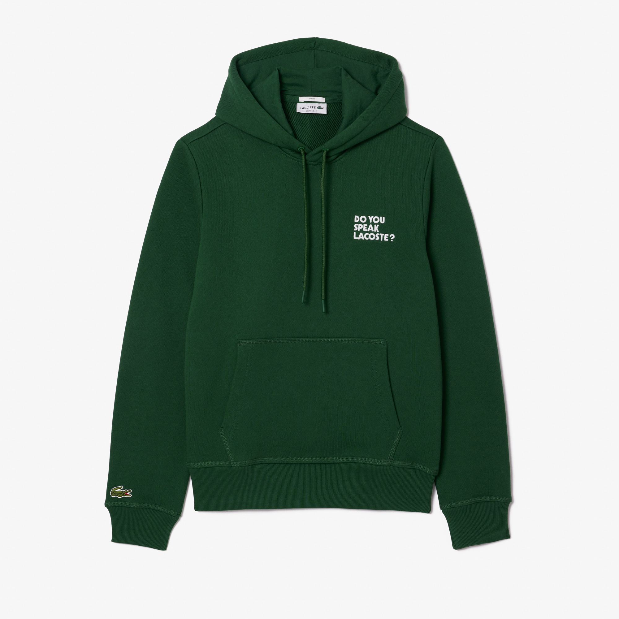 Lacoste Unisex Relaxed Fit Kapüşonlu Baskılı Yeşil Sweatshirt