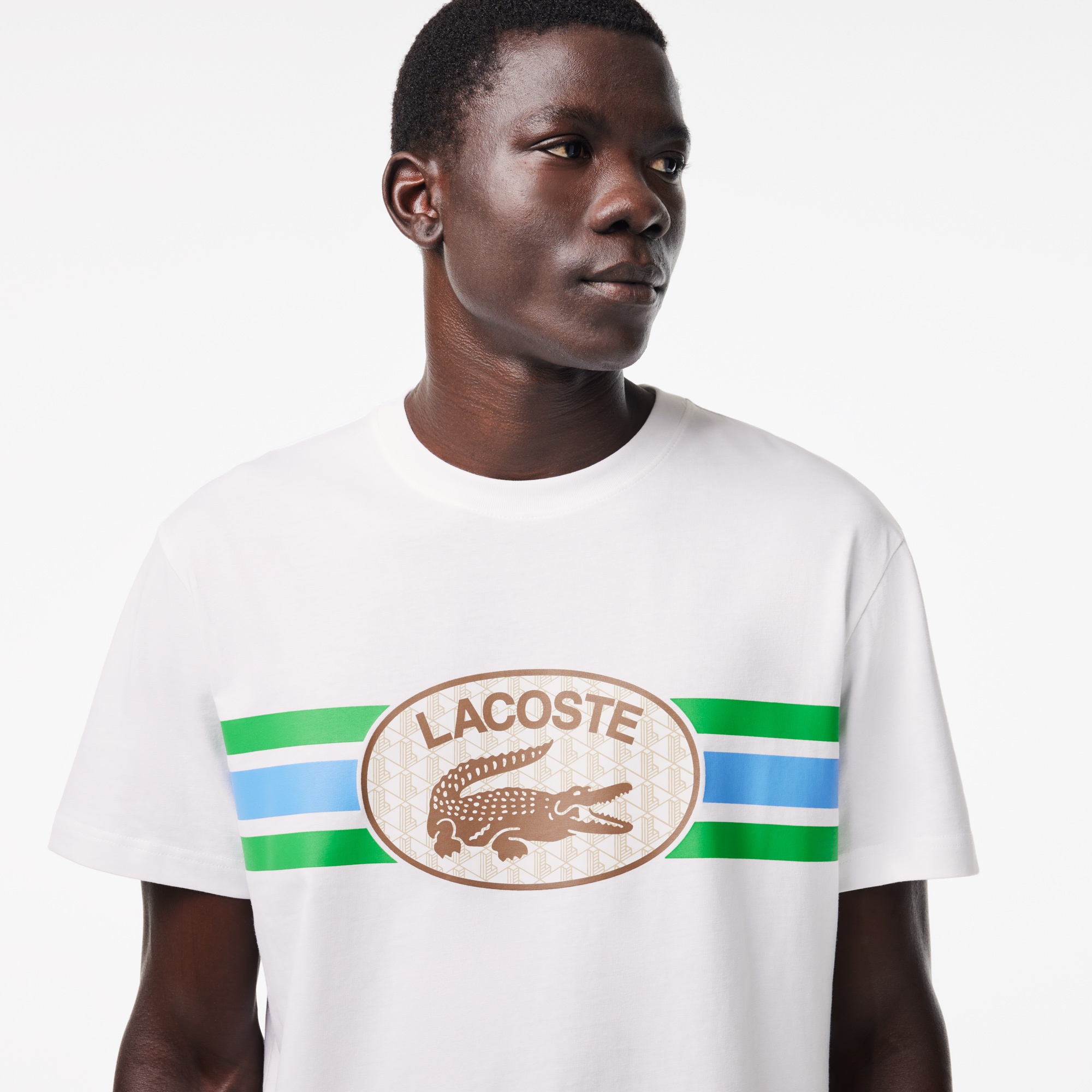 Lacoste Erkek Regular Fit Bisiklet Yaka Monogram Beyaz T-Shirt