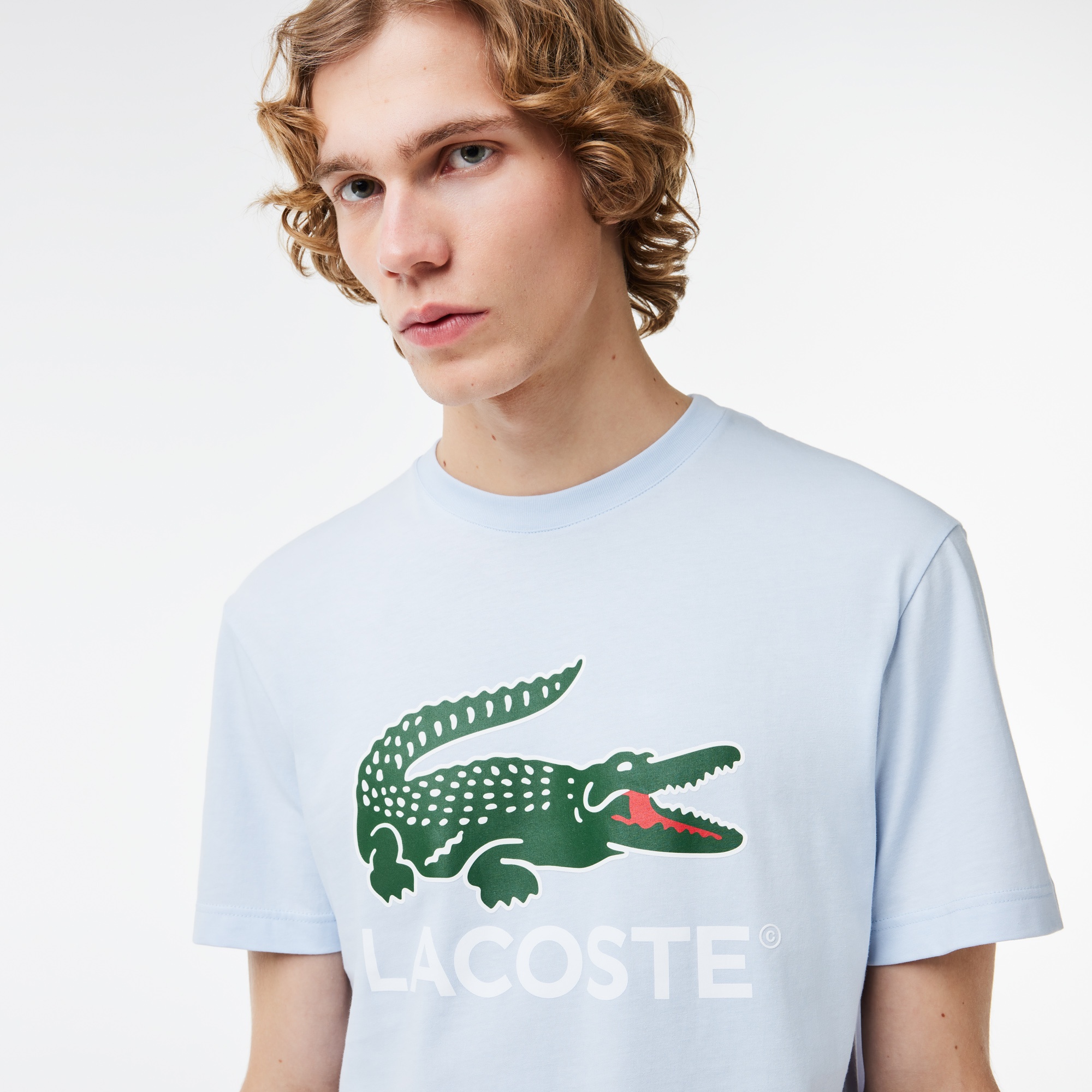 Lacoste Erkek Regular Fit Bisiklet Yaka Baskılı Açık Mavi T-Shirt