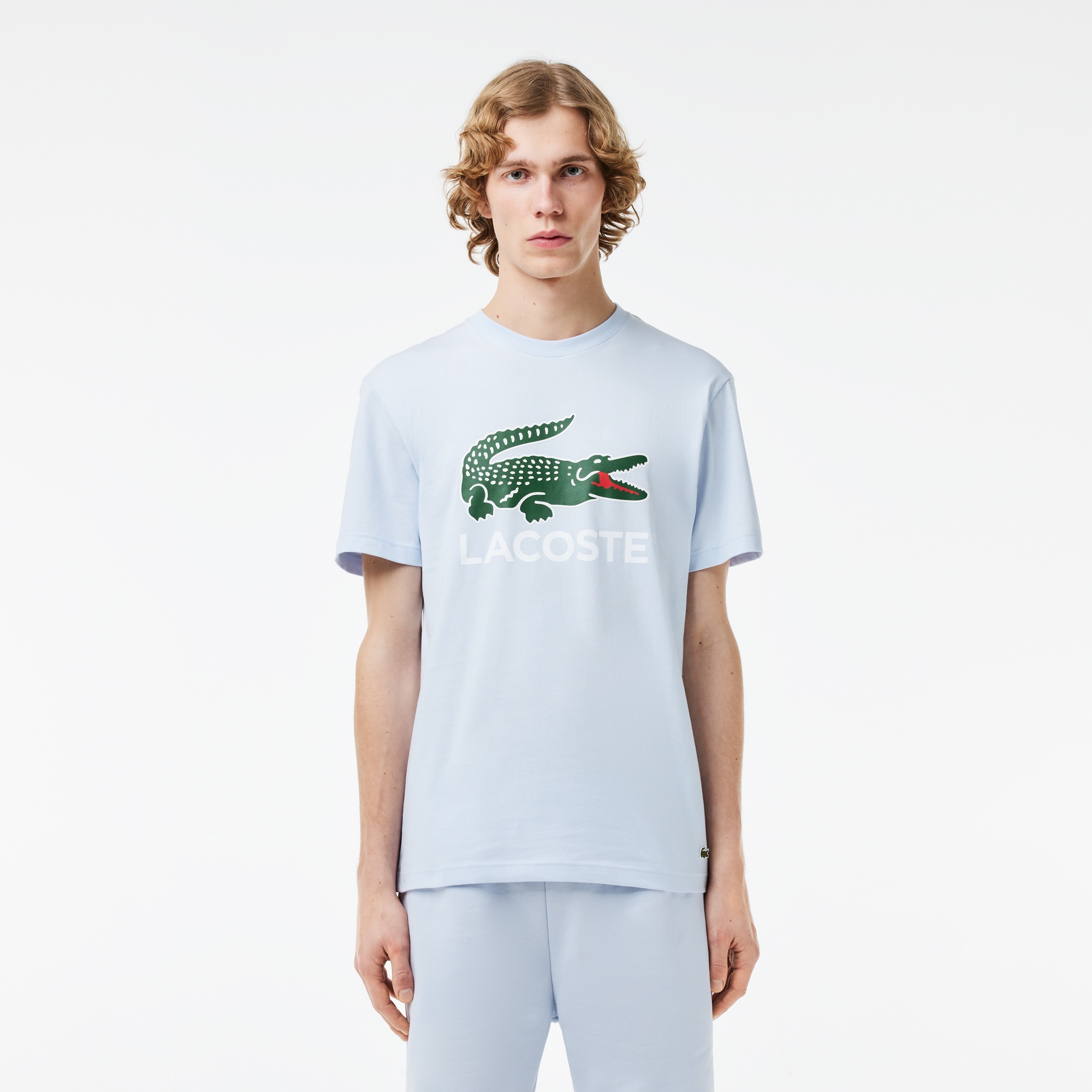 Lacoste Erkek Regular Fit Bisiklet Yaka Baskılı Açık Mavi T-Shirt