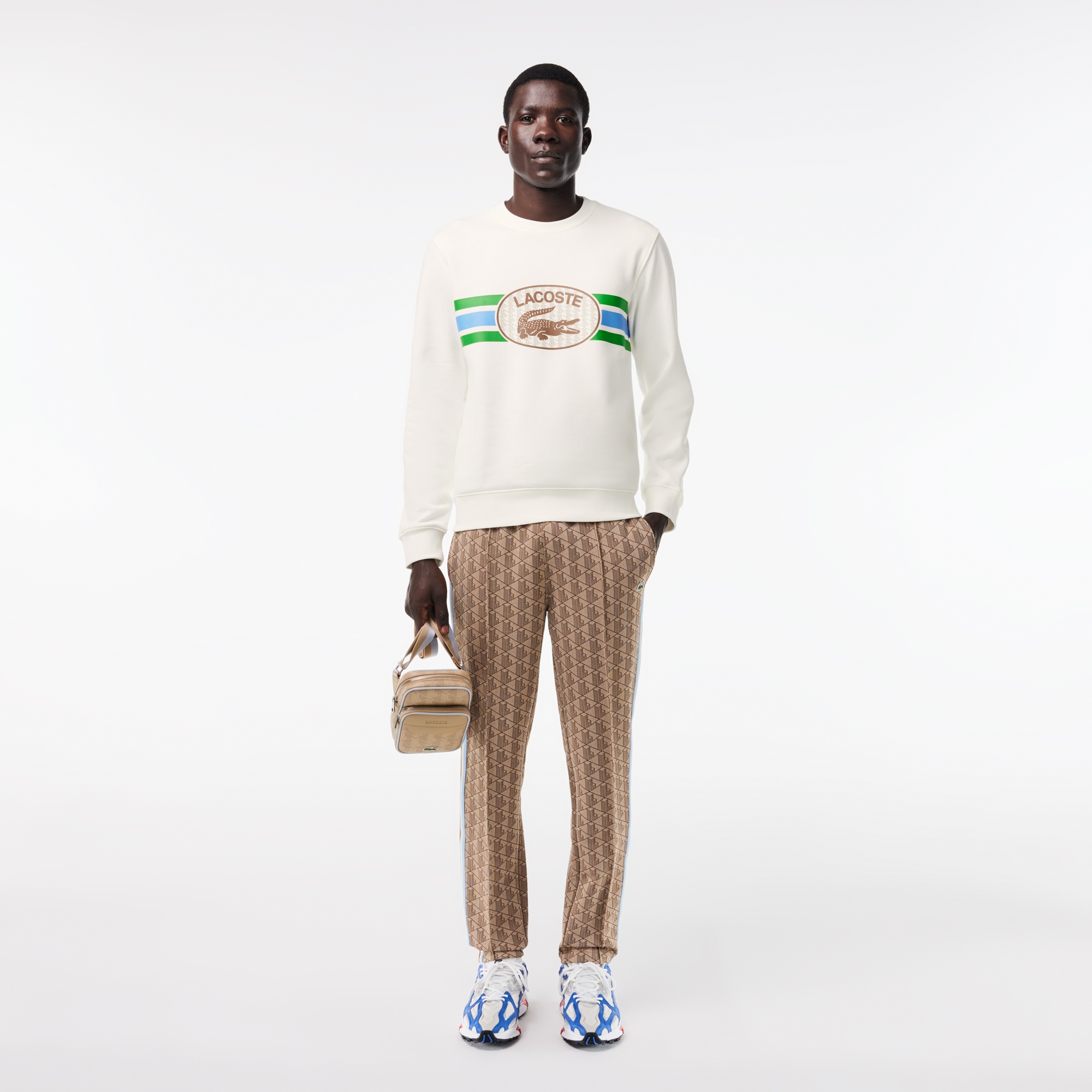Lacoste Erkek Classic Fit Bisiklet Yaka Baskılı Krem Sweatshirt