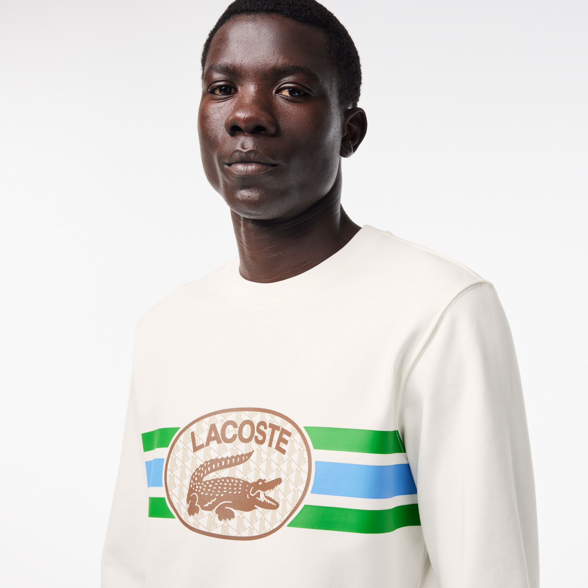 Lacoste Erkek Classic Fit Bisiklet Yaka Baskılı Krem Sweatshirt