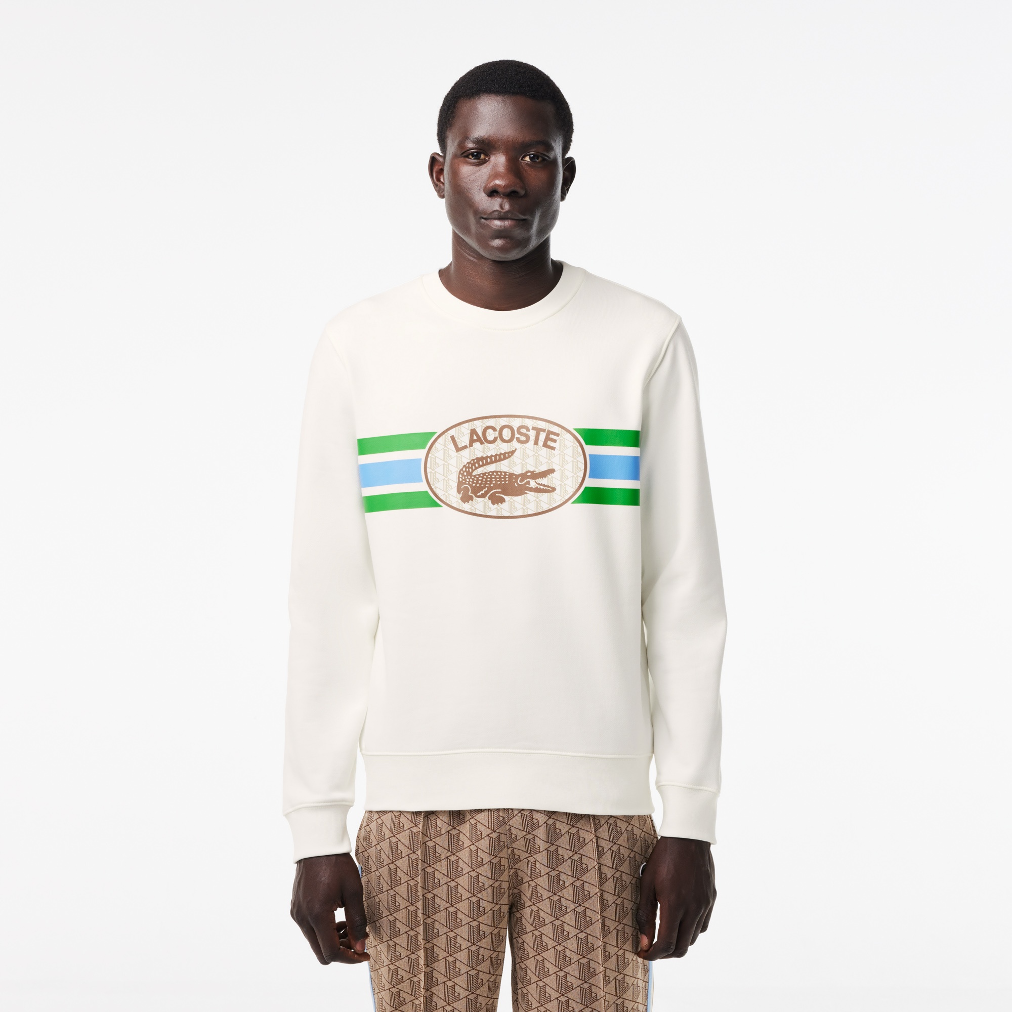 Lacoste Erkek Classic Fit Bisiklet Yaka Baskılı Krem Sweatshirt