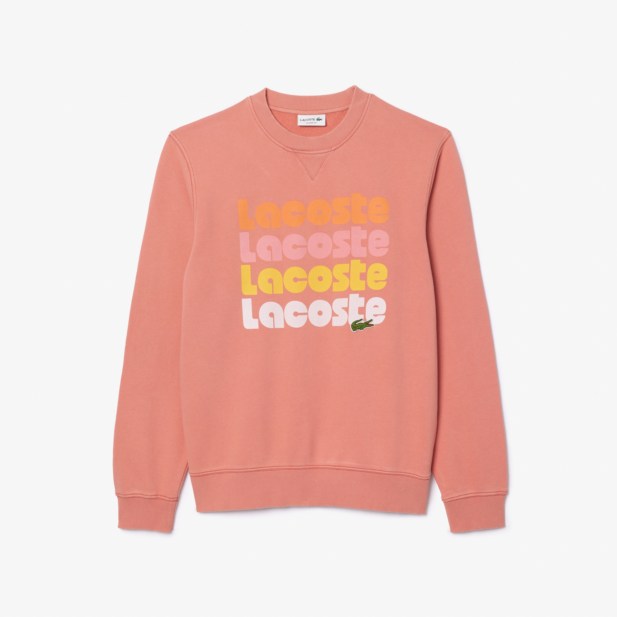 Lacoste Erkek Classic Fit Bisiklet Yaka Baskılı Pembe Sweatshirt