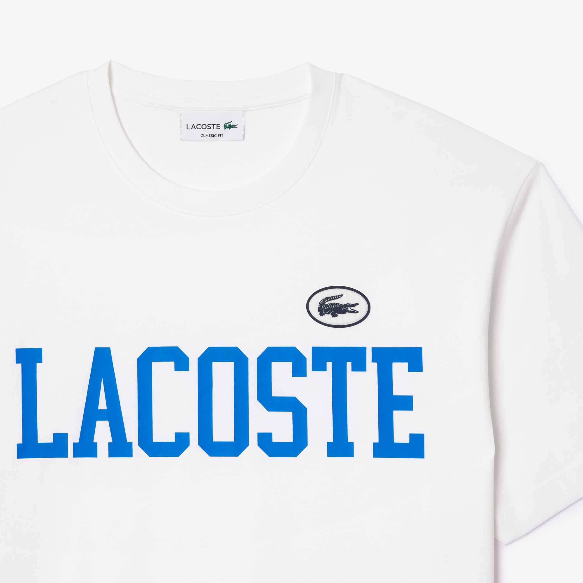 Lacoste Erkek Classic Fit Bisiklet Yaka Baskılı Beyaz T-Shirt