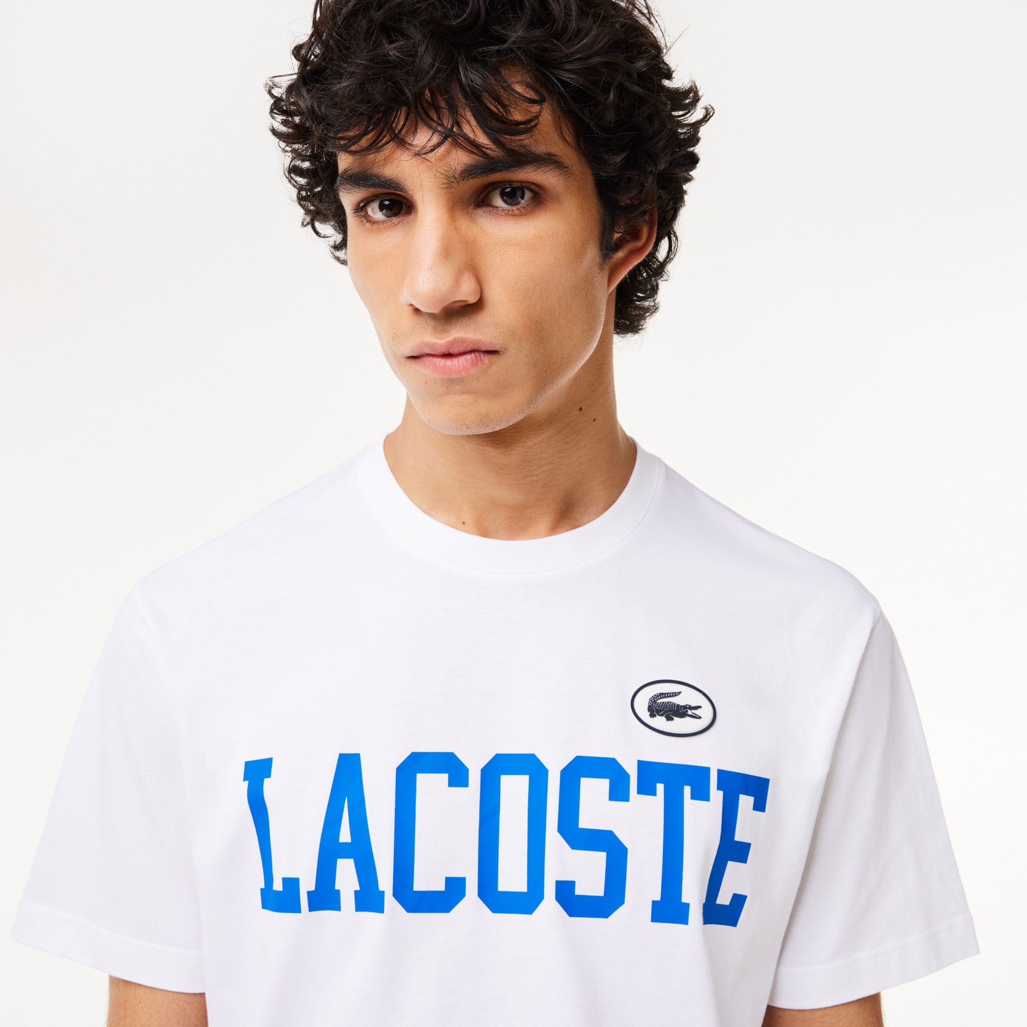 Lacoste Erkek Classic Fit Bisiklet Yaka Baskılı Beyaz T-Shirt