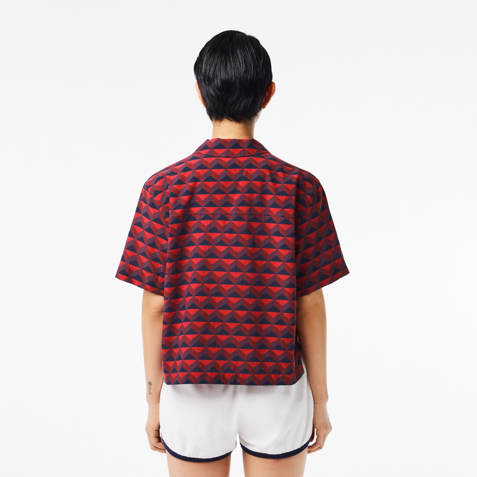 Lacoste Kadın Relaxed Fit Kısa Kollu Monogram Bordo Gömlek