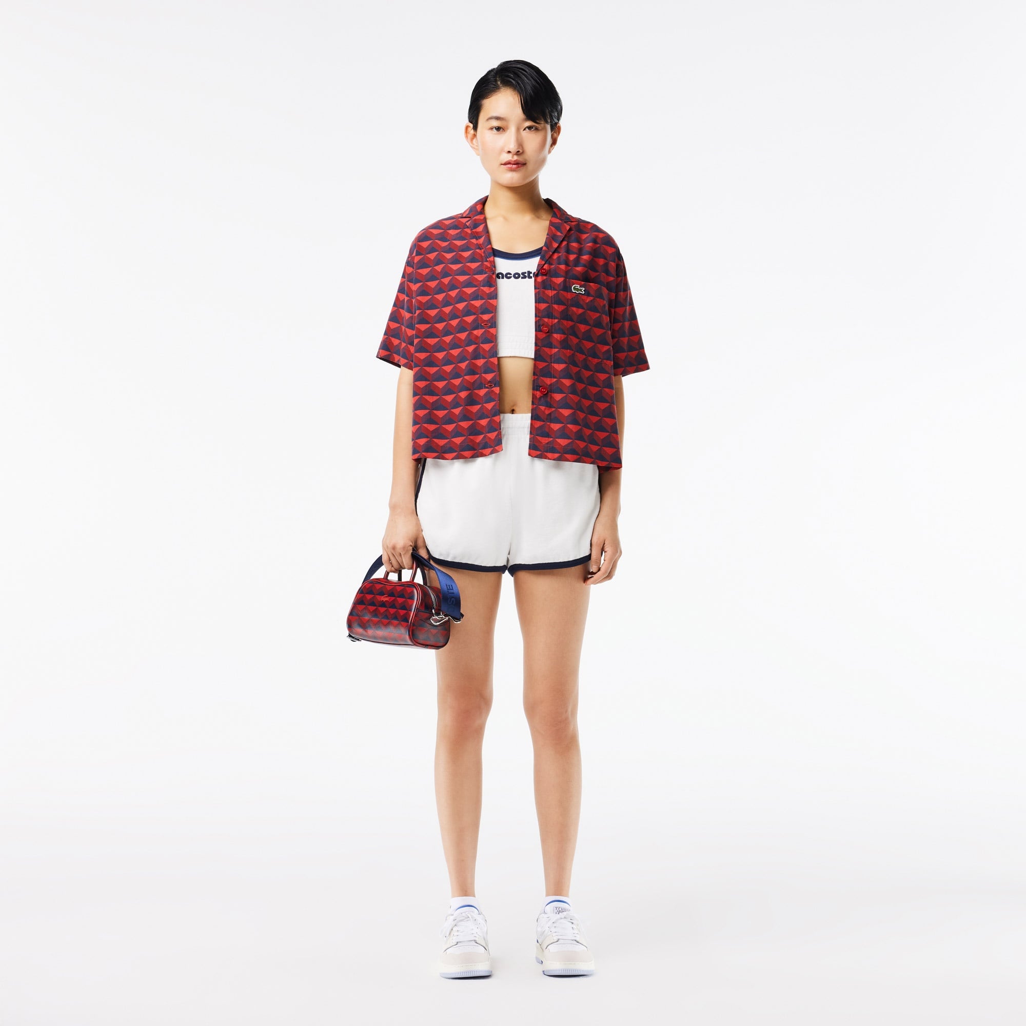 Lacoste Kadın Relaxed Fit Kısa Kollu Monogram Bordo Gömlek