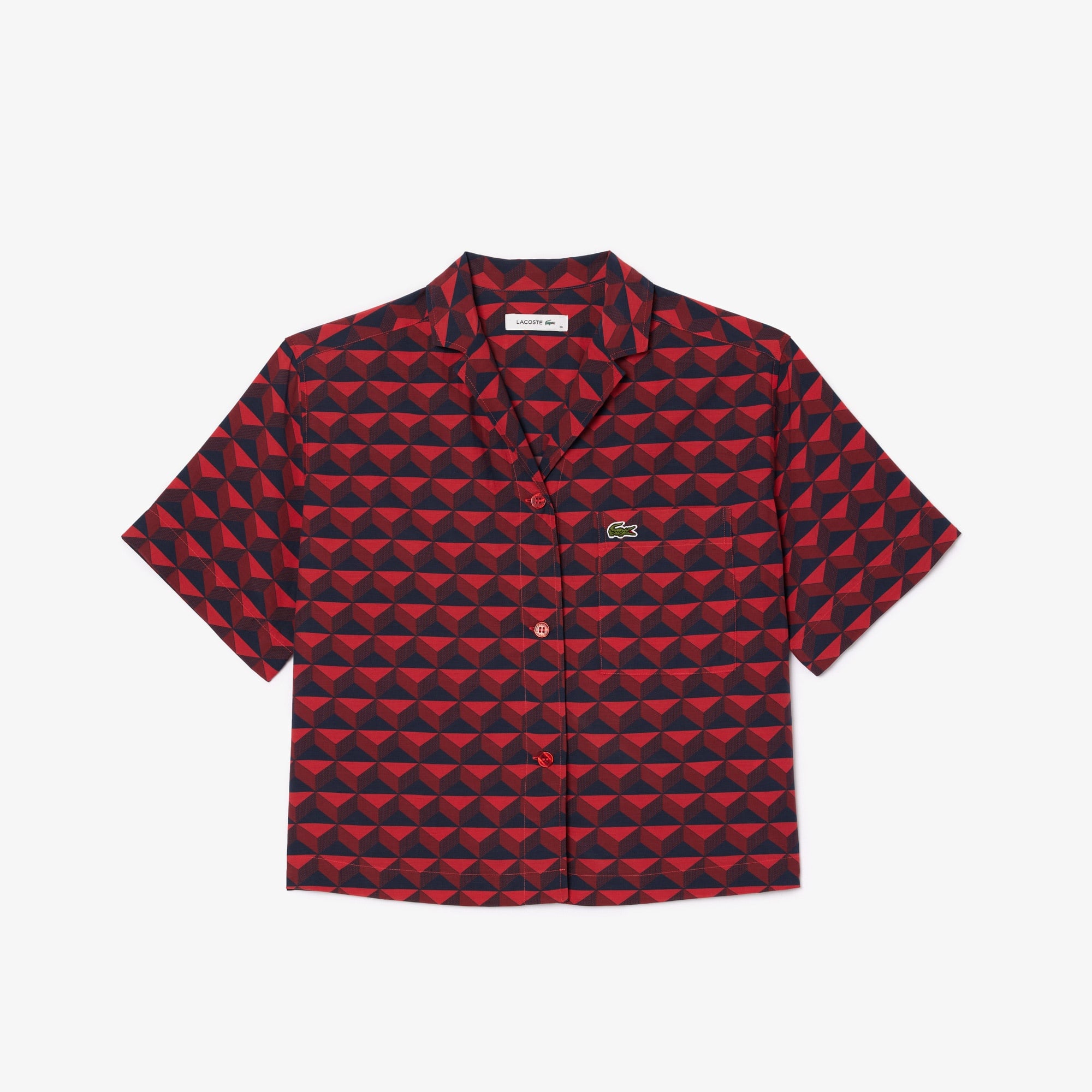 Lacoste Kadın Relaxed Fit Kısa Kollu Monogram Bordo Gömlek