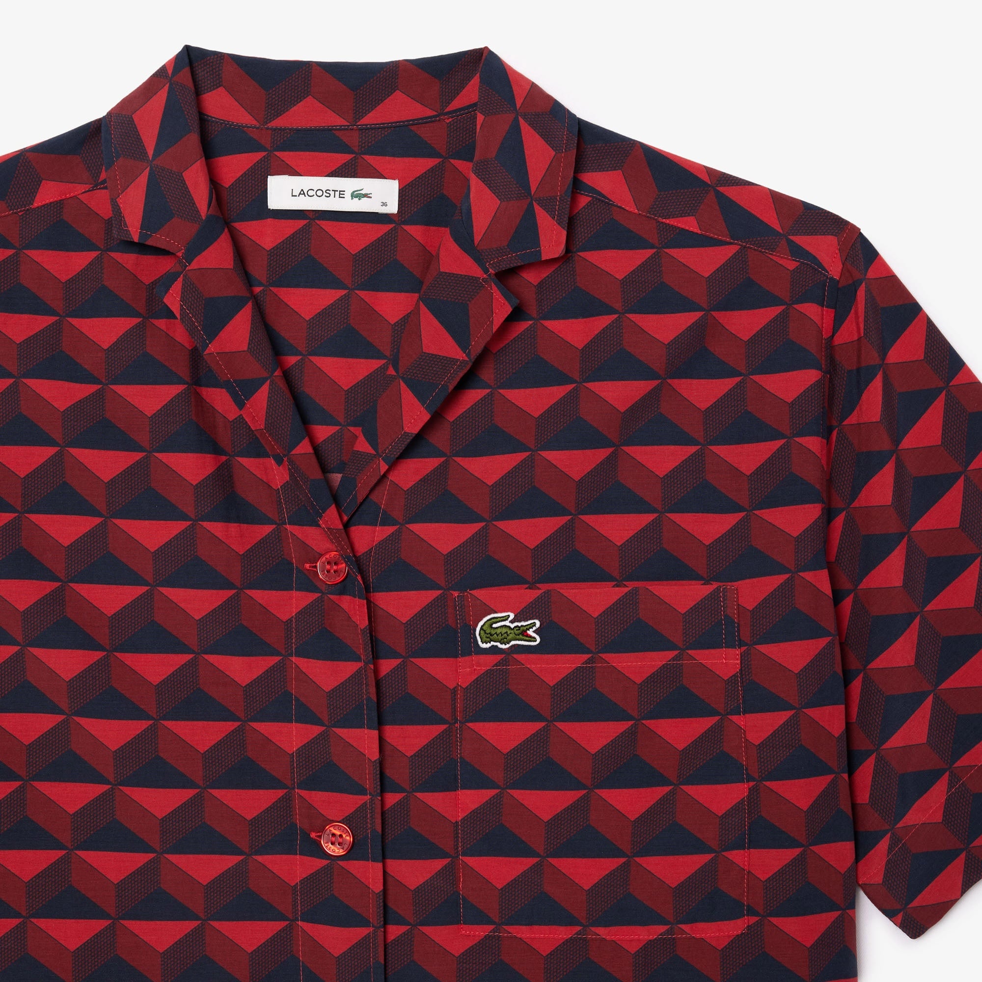 Lacoste Kadın Relaxed Fit Kısa Kollu Monogram Bordo Gömlek