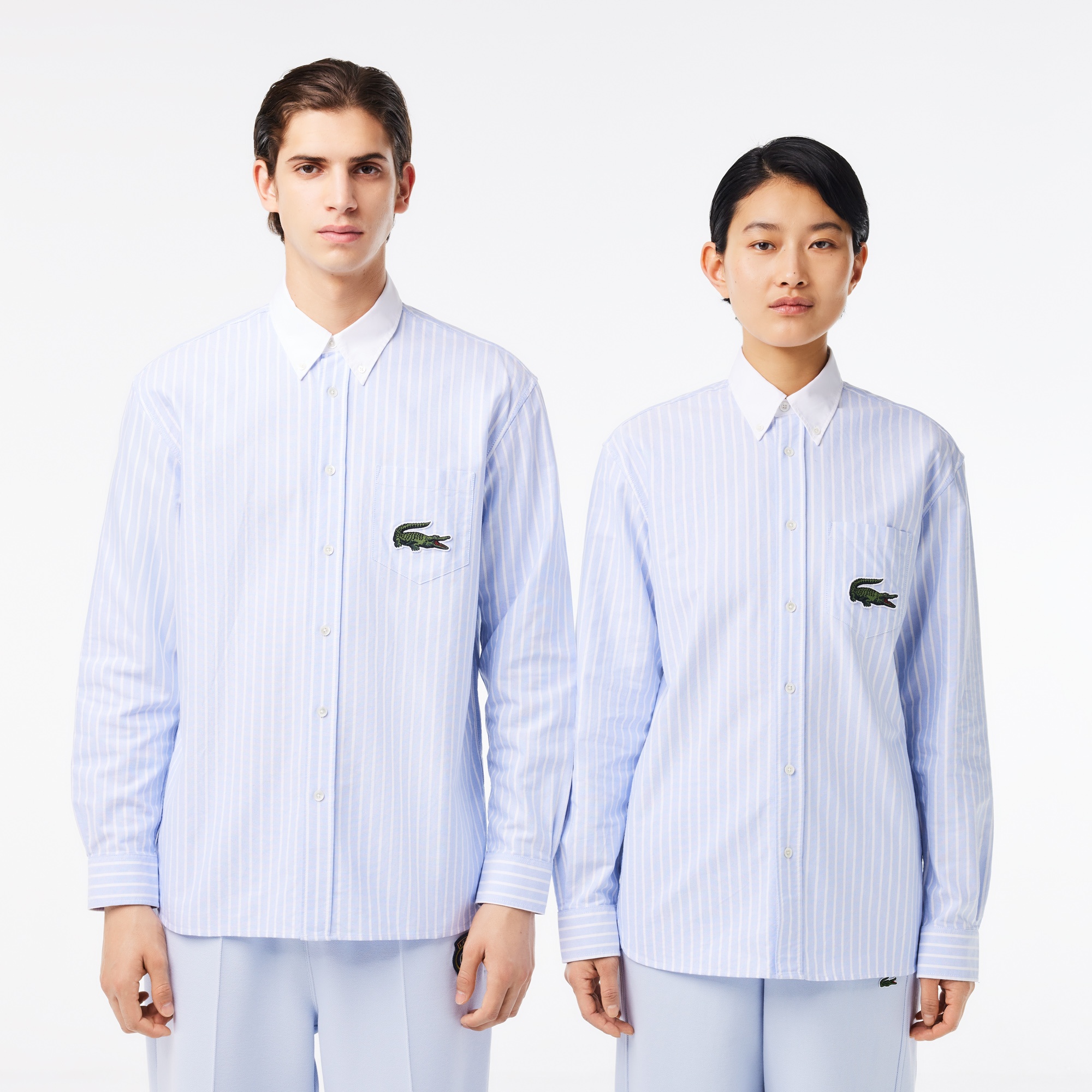 Lacoste Unisex Relaxed Fit Çizgili Mavi Gömlek