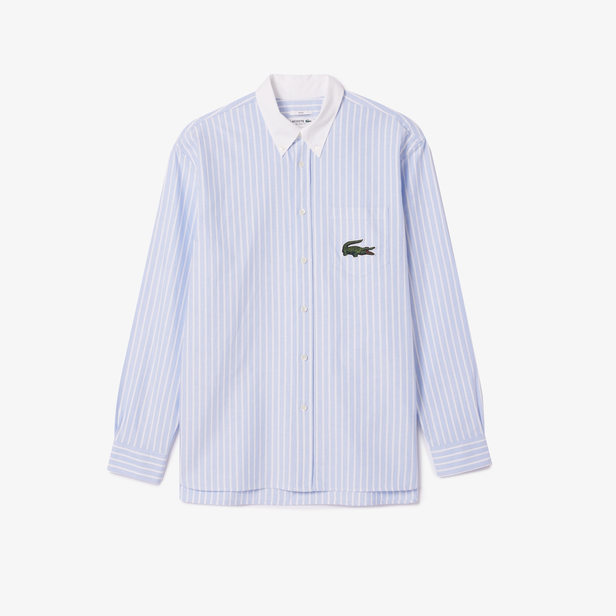 Lacoste Unisex Relaxed Fit Çizgili Mavi Gömlek