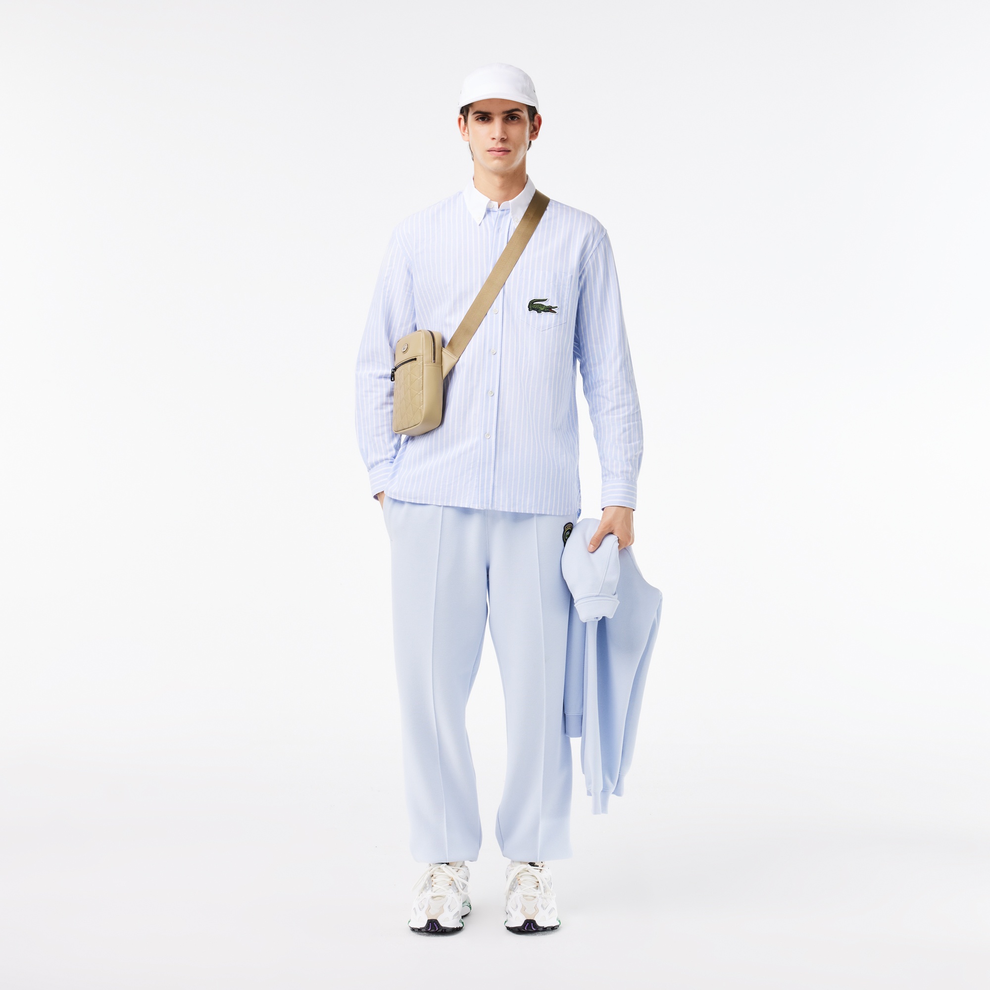 Lacoste Unisex Relaxed Fit Çizgili Mavi Gömlek