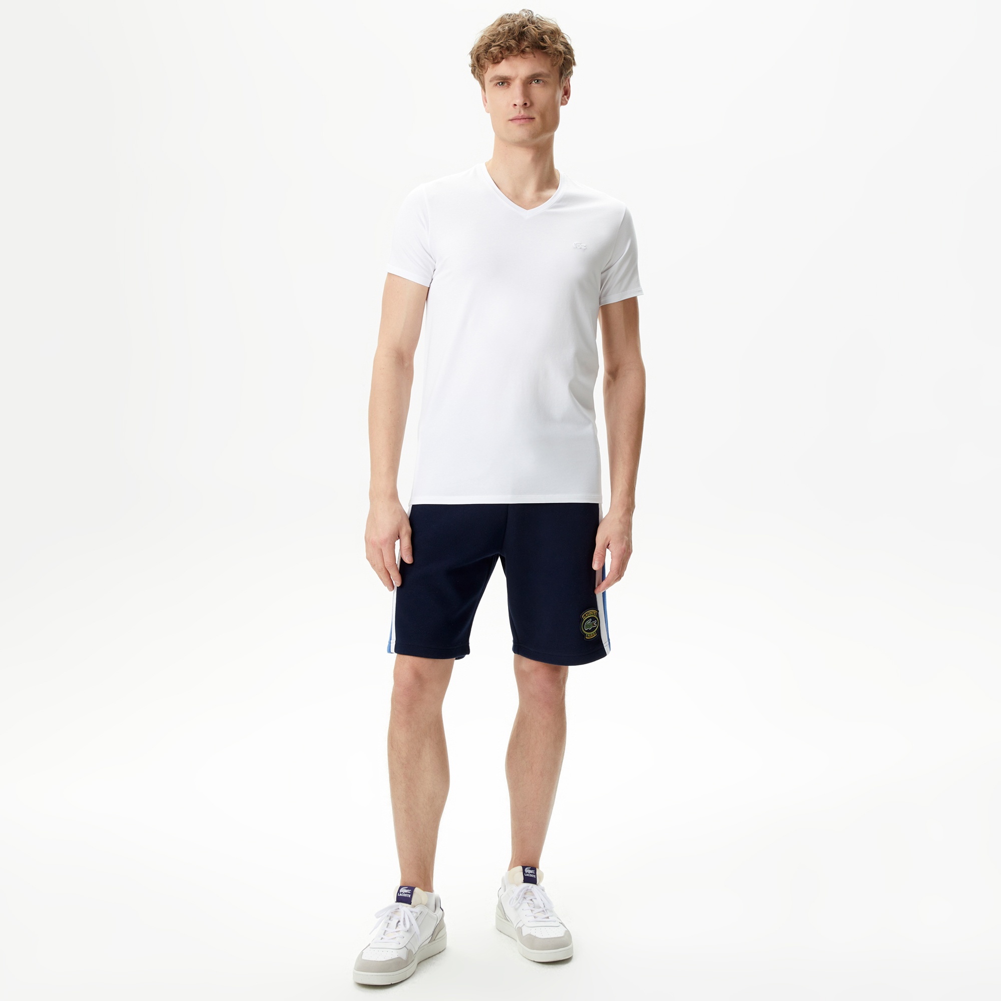 Lacoste Erkek Slim Fit V yaka Beyaz T-Shirt