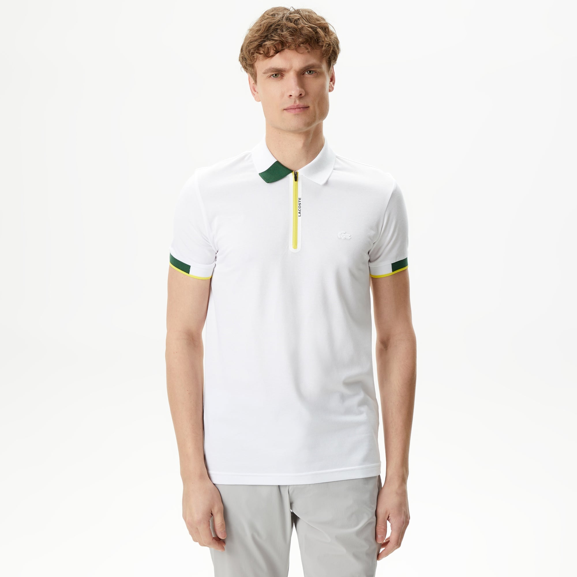 Lacoste Erkek Oversize Fit Fermuarlı Beyaz Polo