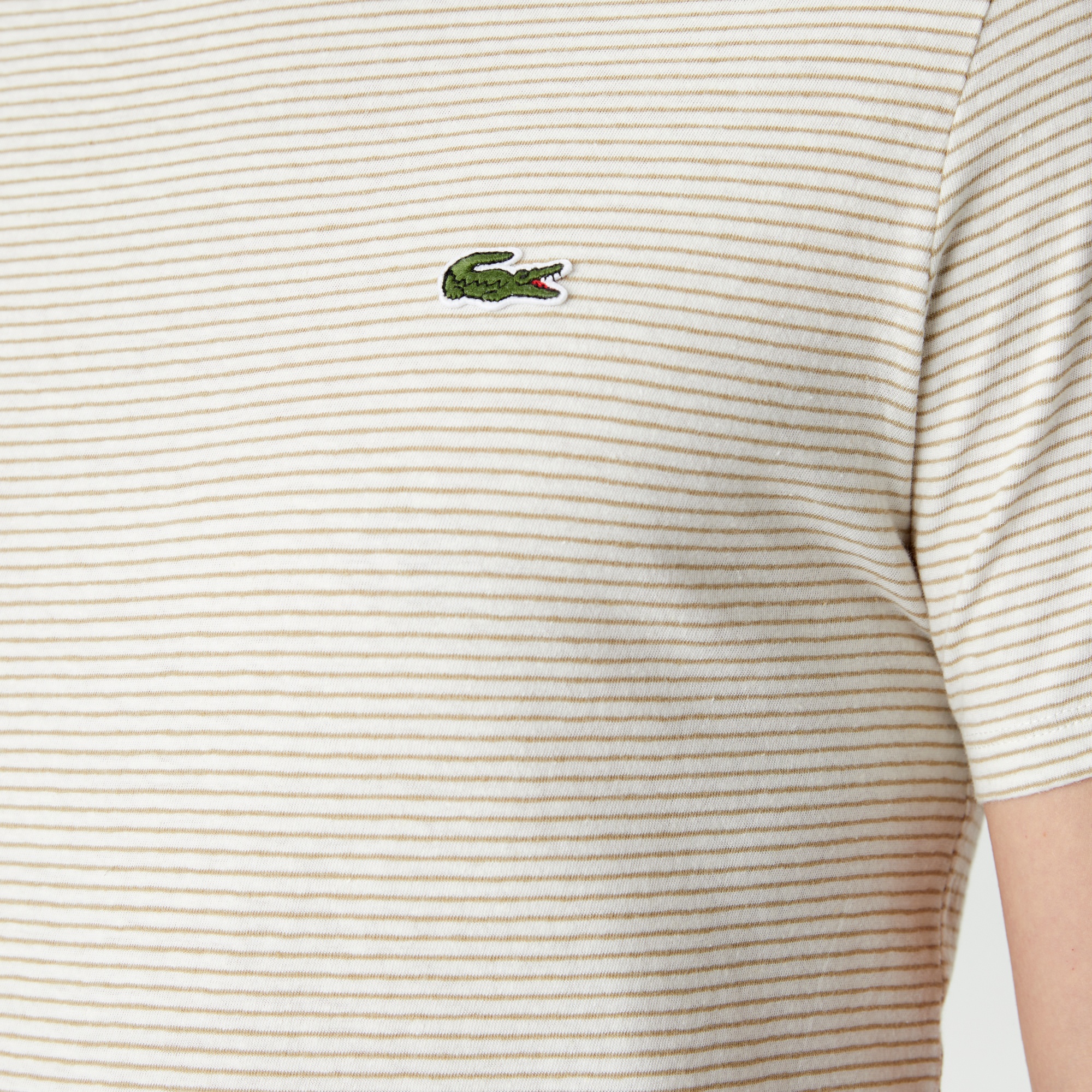 Lacoste Erkek Regular Fit Bisiklet Yaka Çizgili Bej T-Shirt
