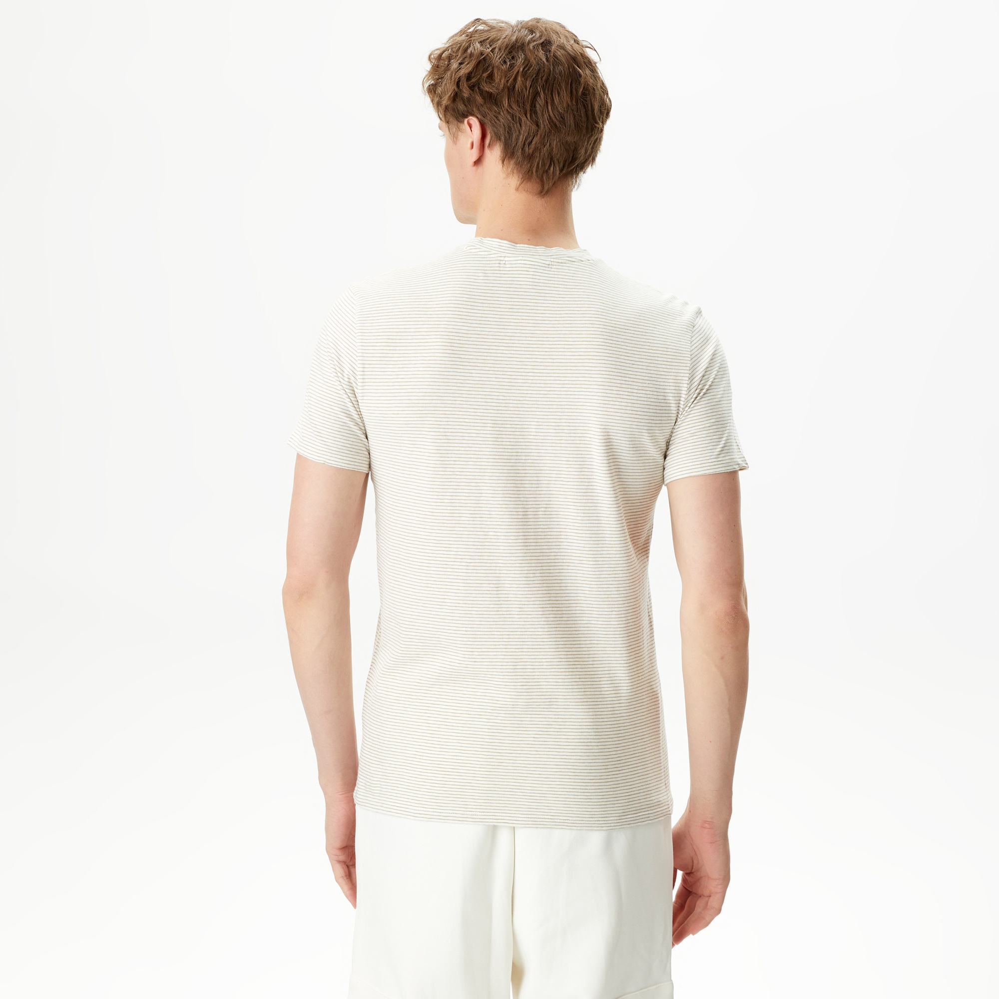 Lacoste Erkek Regular Fit Bisiklet Yaka Çizgili Bej T-Shirt