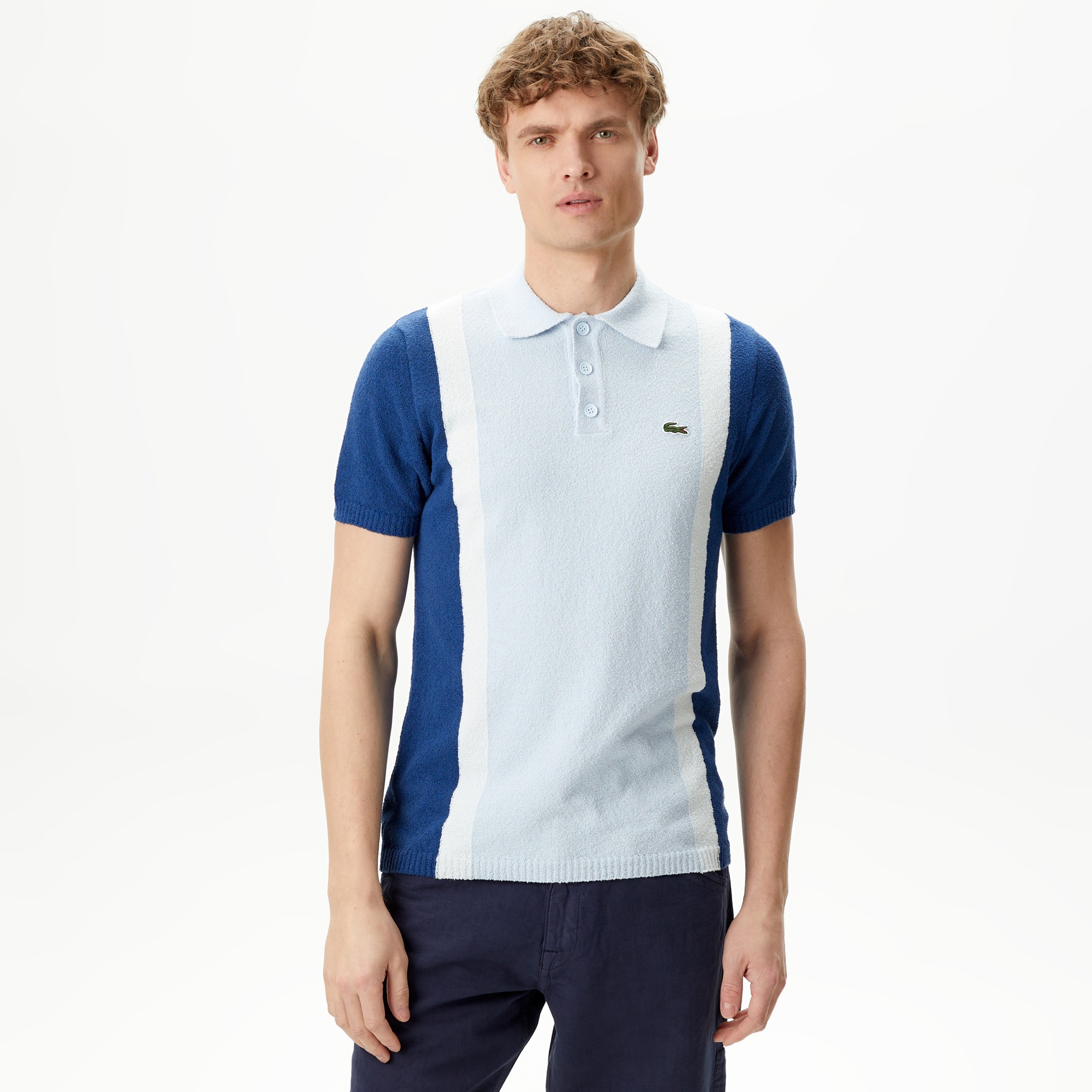 Lacoste Erkek Regular Fit Kısa Kollu Gömlek Yaka Mavi Triko