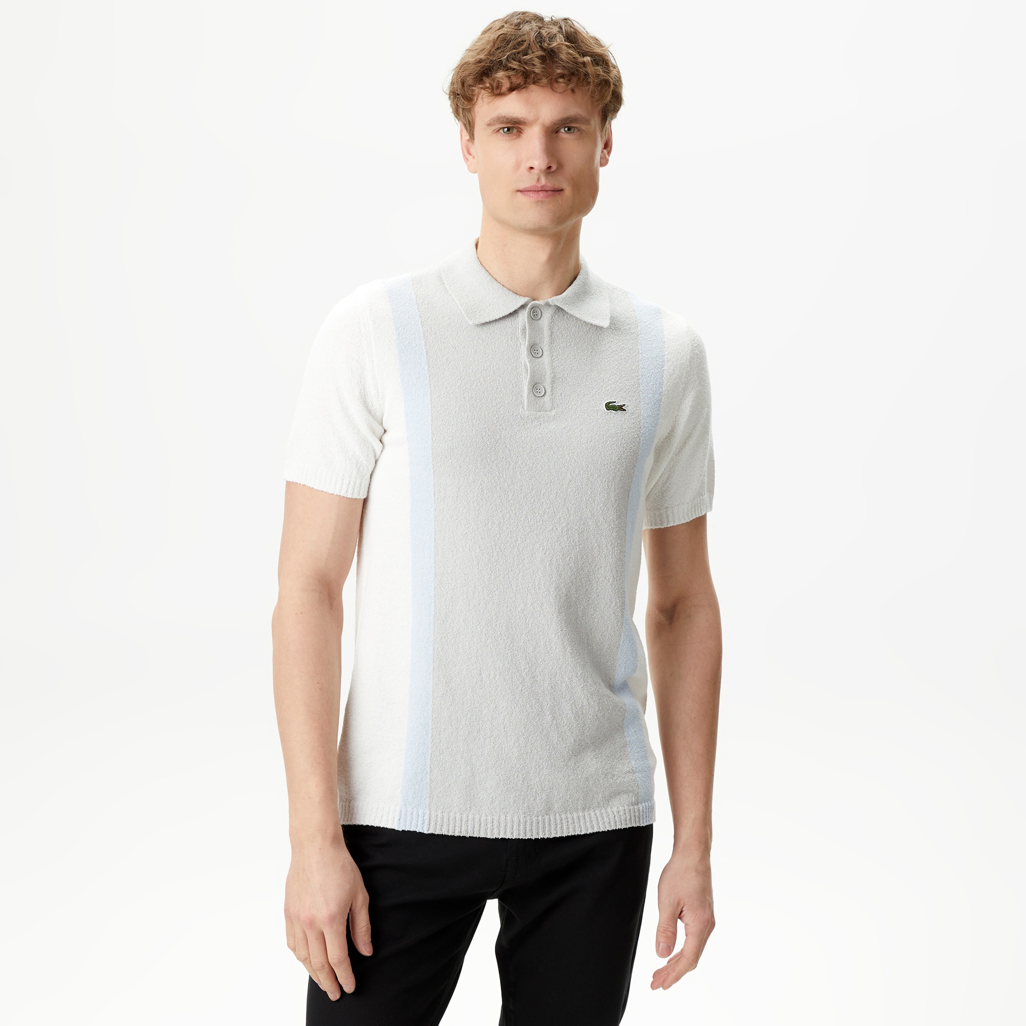 Lacoste Erkek Regular Fit Kısa Kollu Gömlek Yaka Gri Triko