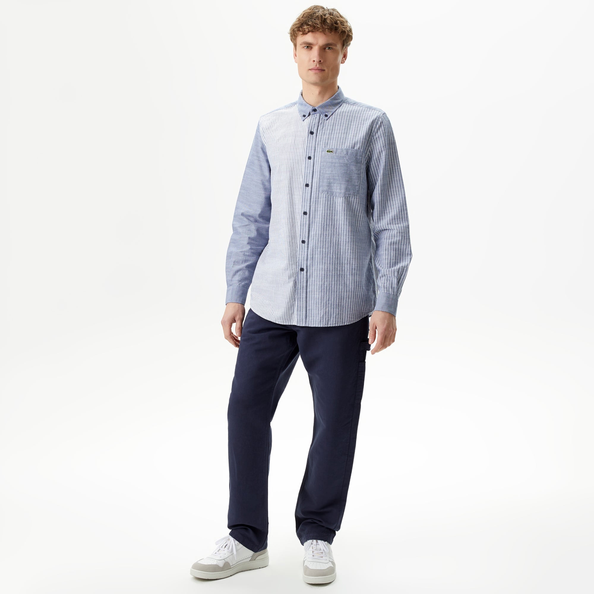 Lacoste Erkek Regular Fit Çizgili Lacivert Gömlek