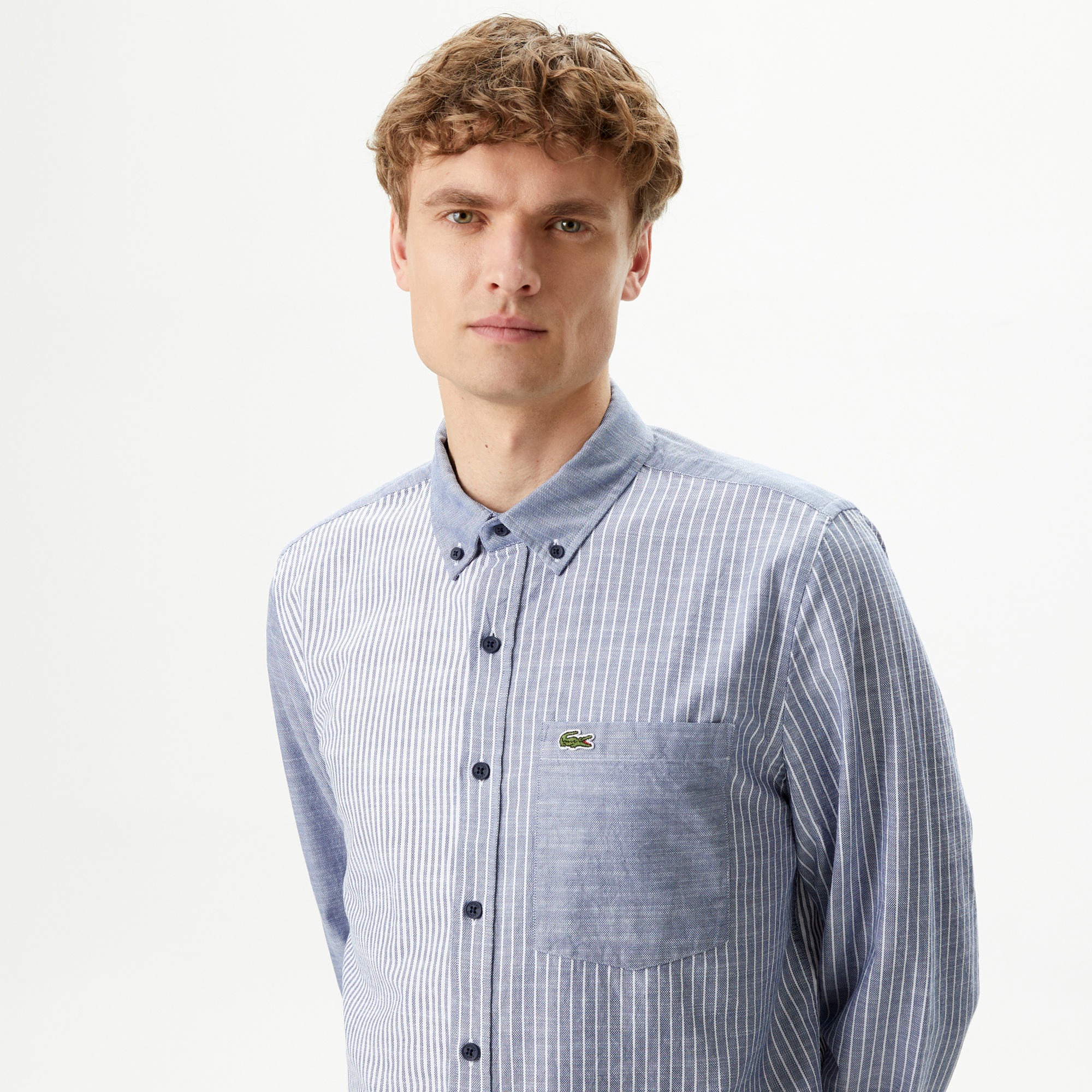 Lacoste Erkek Regular Fit Çizgili Lacivert Gömlek
