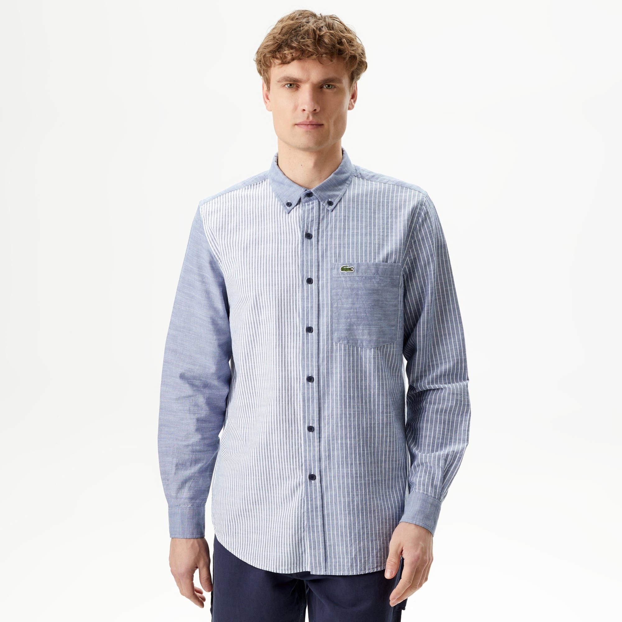 Lacoste Erkek Regular Fit Çizgili Lacivert Gömlek