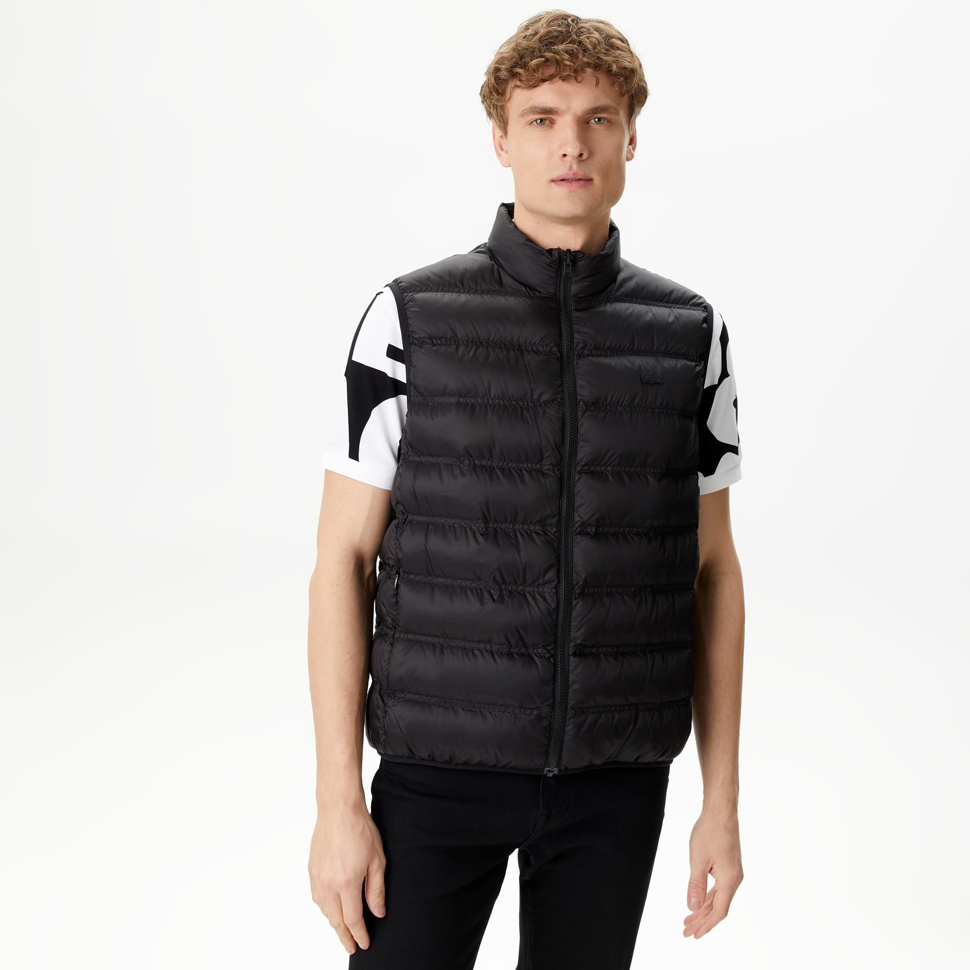 Lacoste Erkek Kapüşonlu Siyah Çıkarılabilir Yelek Detaylı Mont