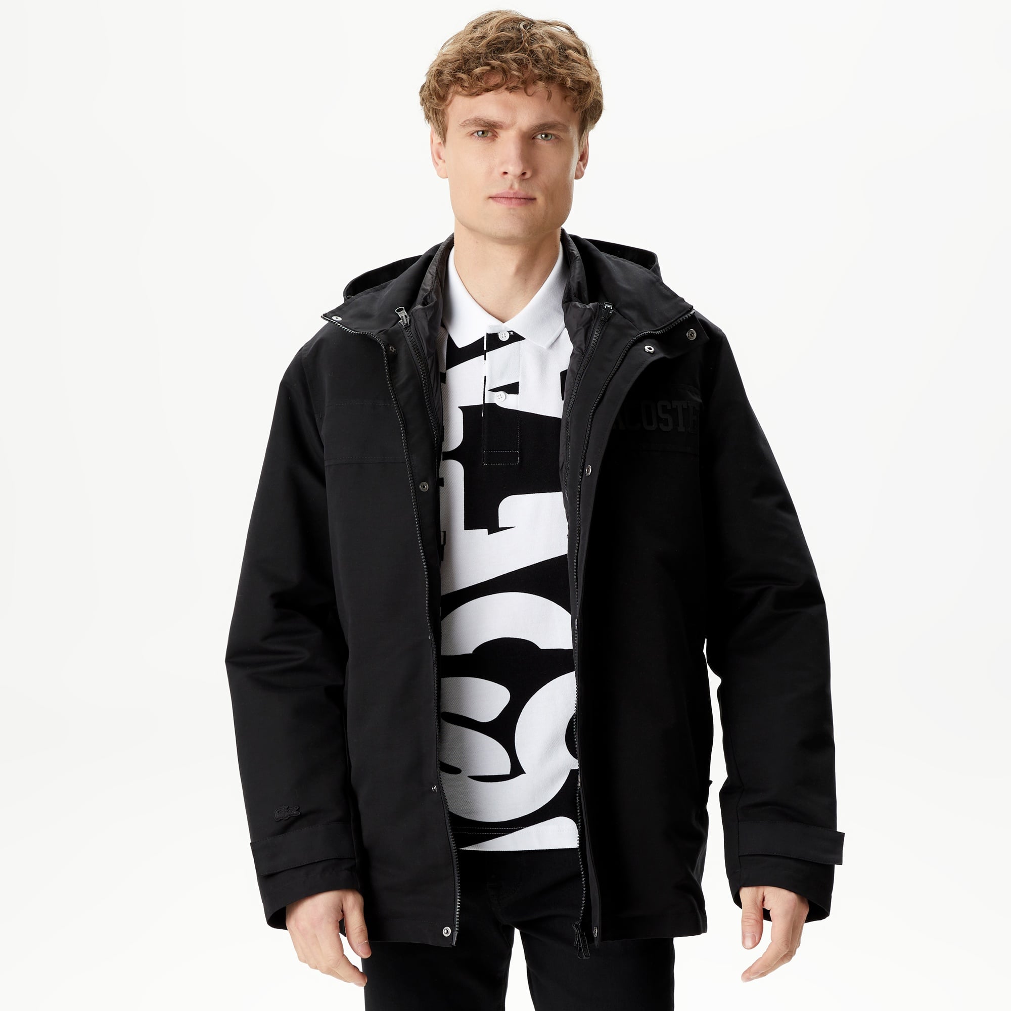 Lacoste Erkek Kapüşonlu Siyah Çıkarılabilir Yelek Detaylı Mont