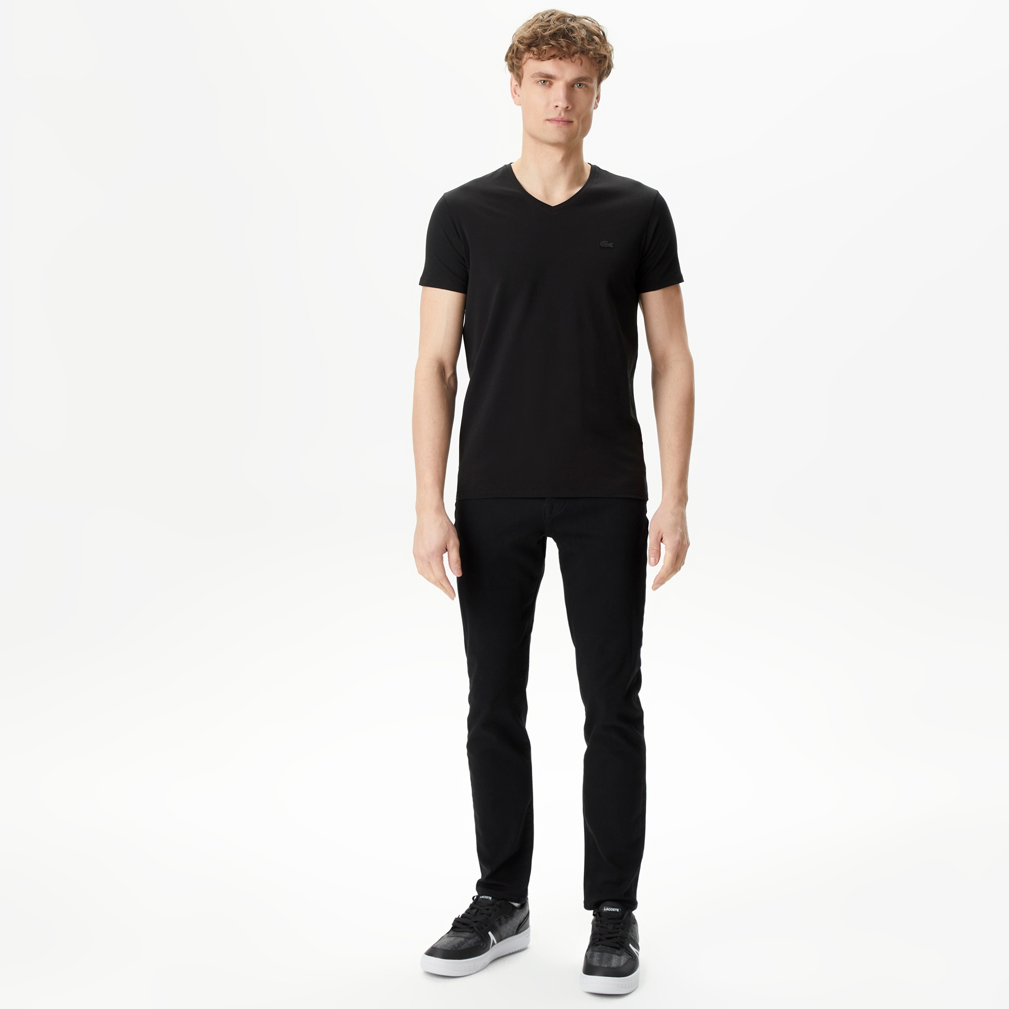 Lacoste Erkek Slim Fit V yaka Siyah T-Shirt
