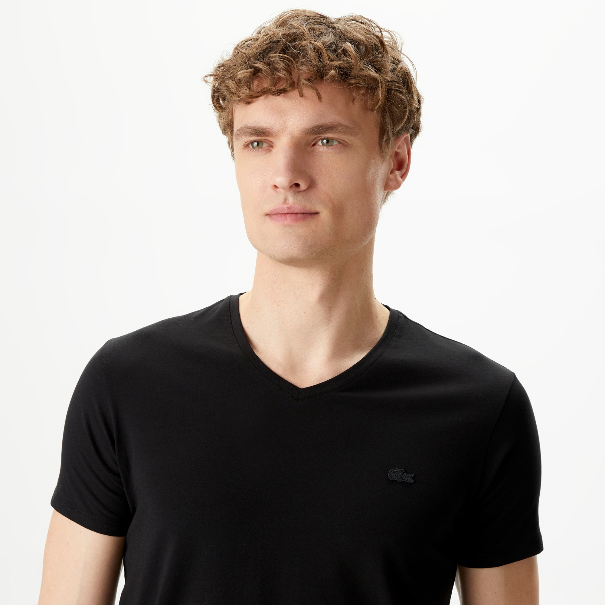 Lacoste Erkek Slim Fit V yaka Siyah T-Shirt