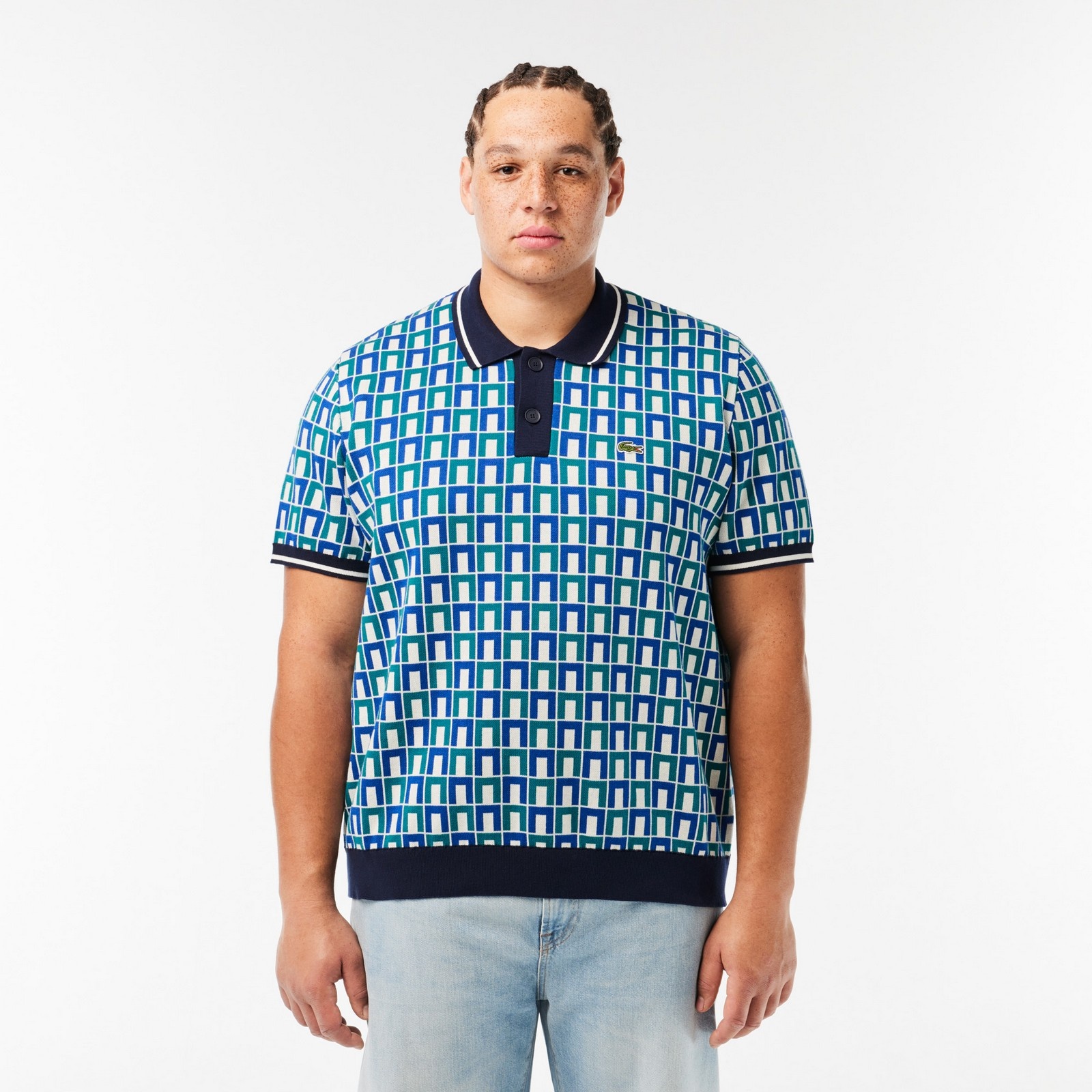 Lacoste Erkek Regular Fit Gömlek Yaka Monogram Yeşil Triko