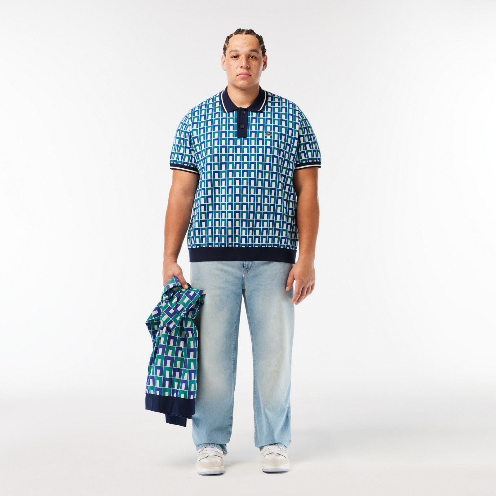 Lacoste Erkek Regular Fit Gömlek Yaka Monogram Yeşil Triko