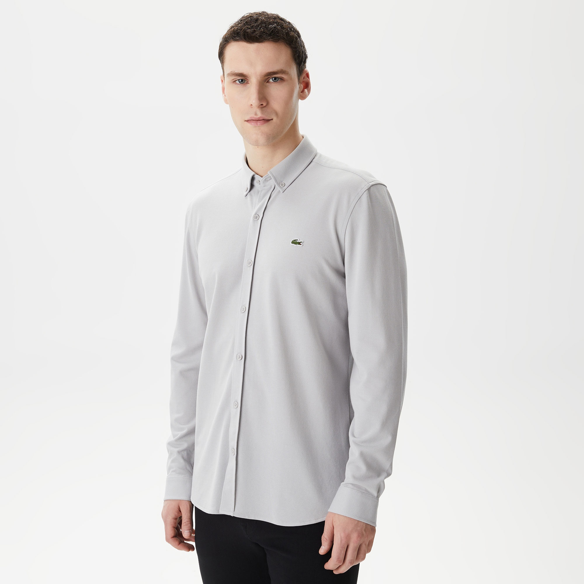 Lacoste Erkek Slim Fit Düğmeli Yaka Gri Gömlek
