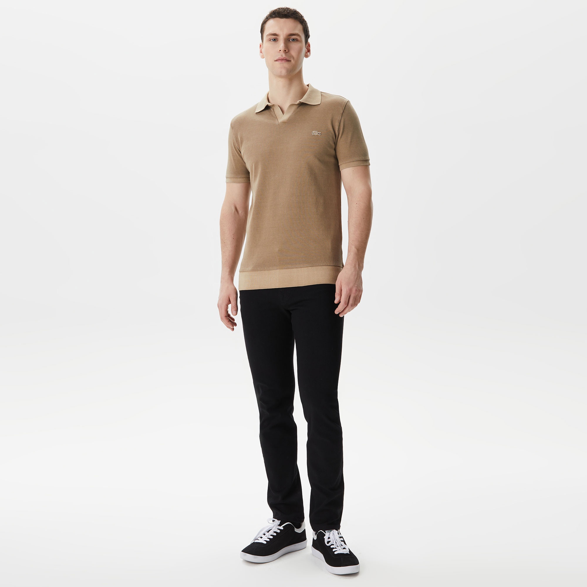 Lacoste Erkek Regular Fit V yaka Kahverengi Polo