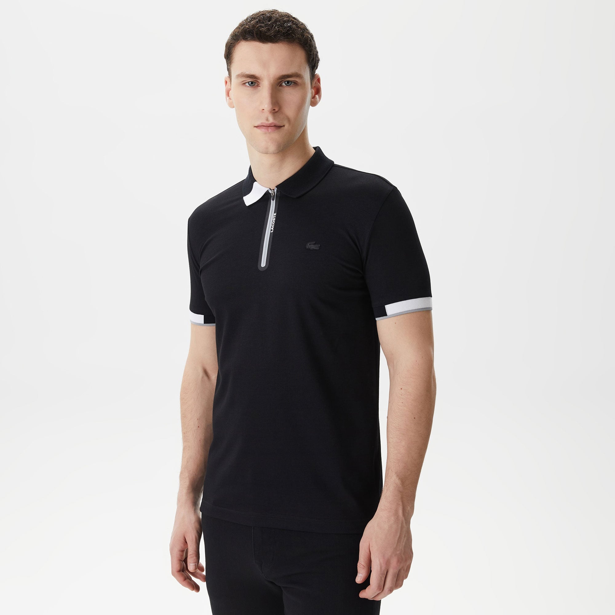 Lacoste Erkek Oversize Fit Fermuarlı Siyah Polo