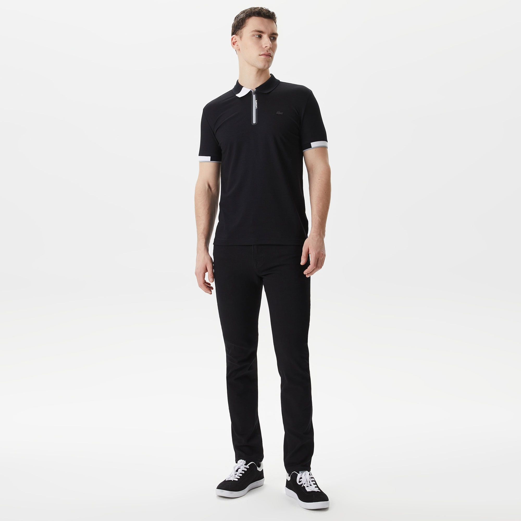 Lacoste Erkek Oversize Fit Fermuarlı Siyah Polo