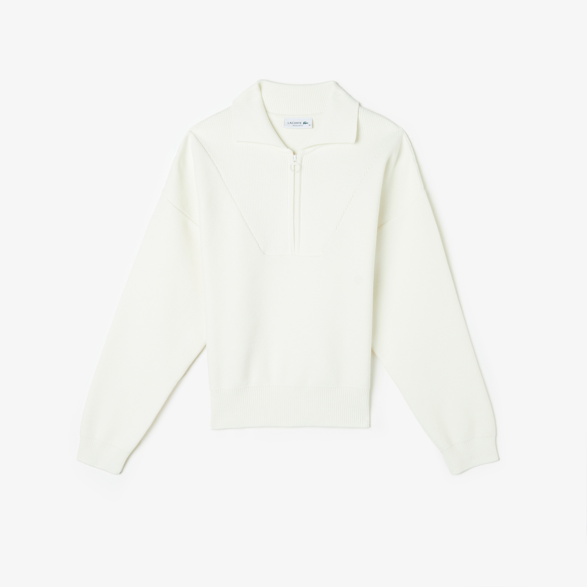 Lacoste Kadın Crop Fermuarlı Beyaz Triko