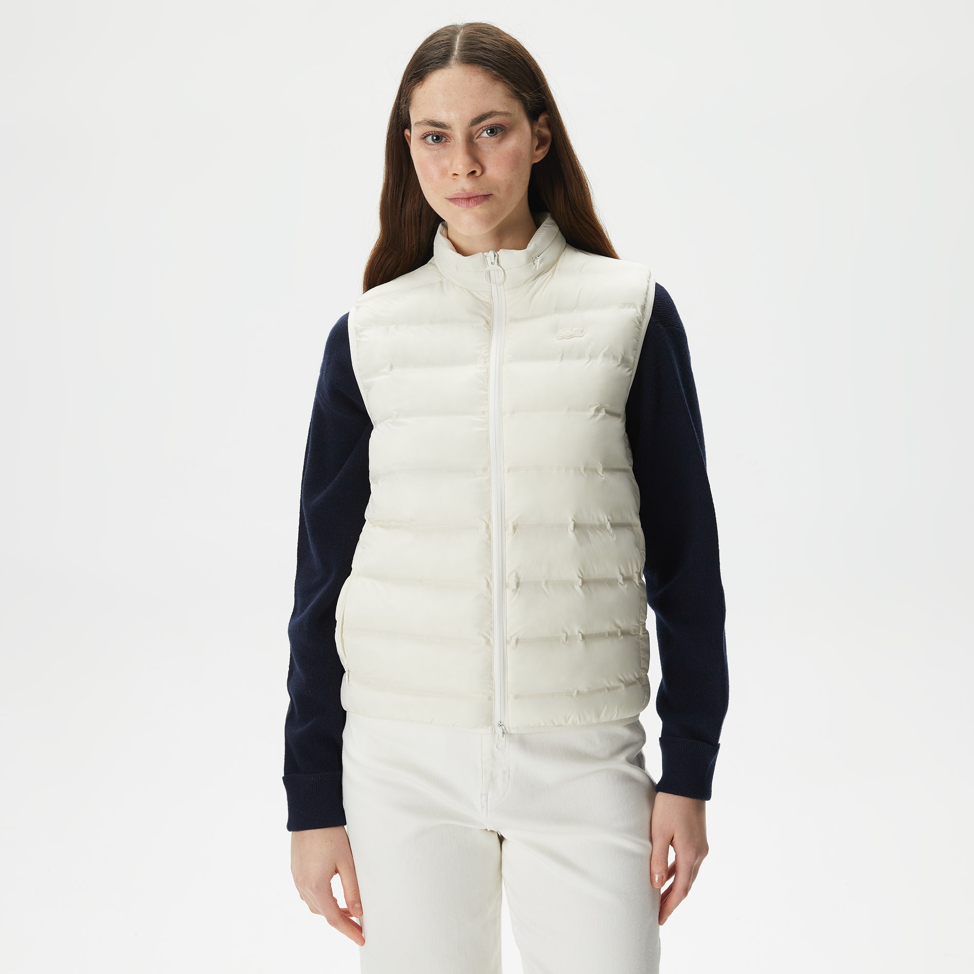 Lacoste Kadın Dik Yaka Kapitone Beyaz Yelek