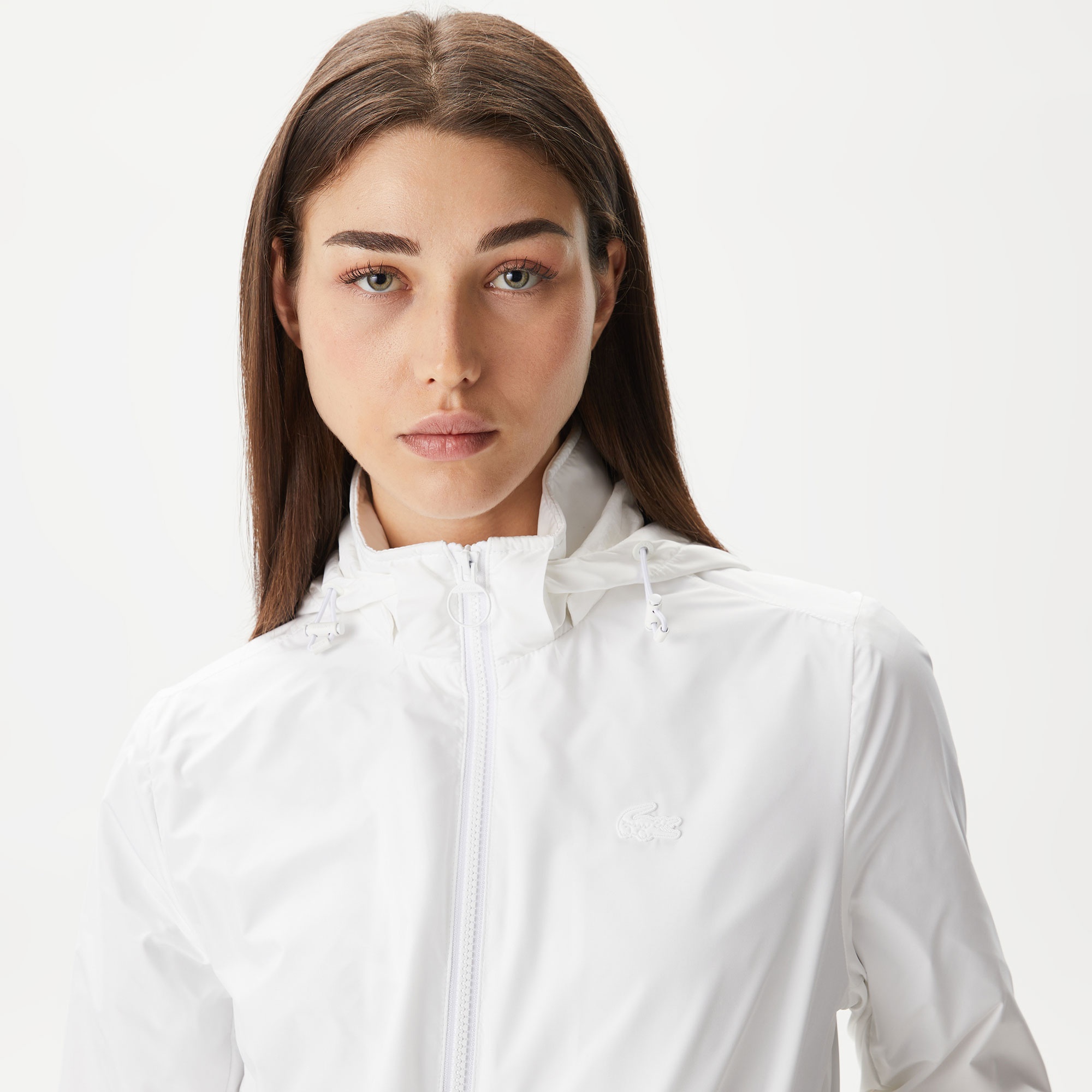 Lacoste Kadın Kapüşonlu Beyaz Mont