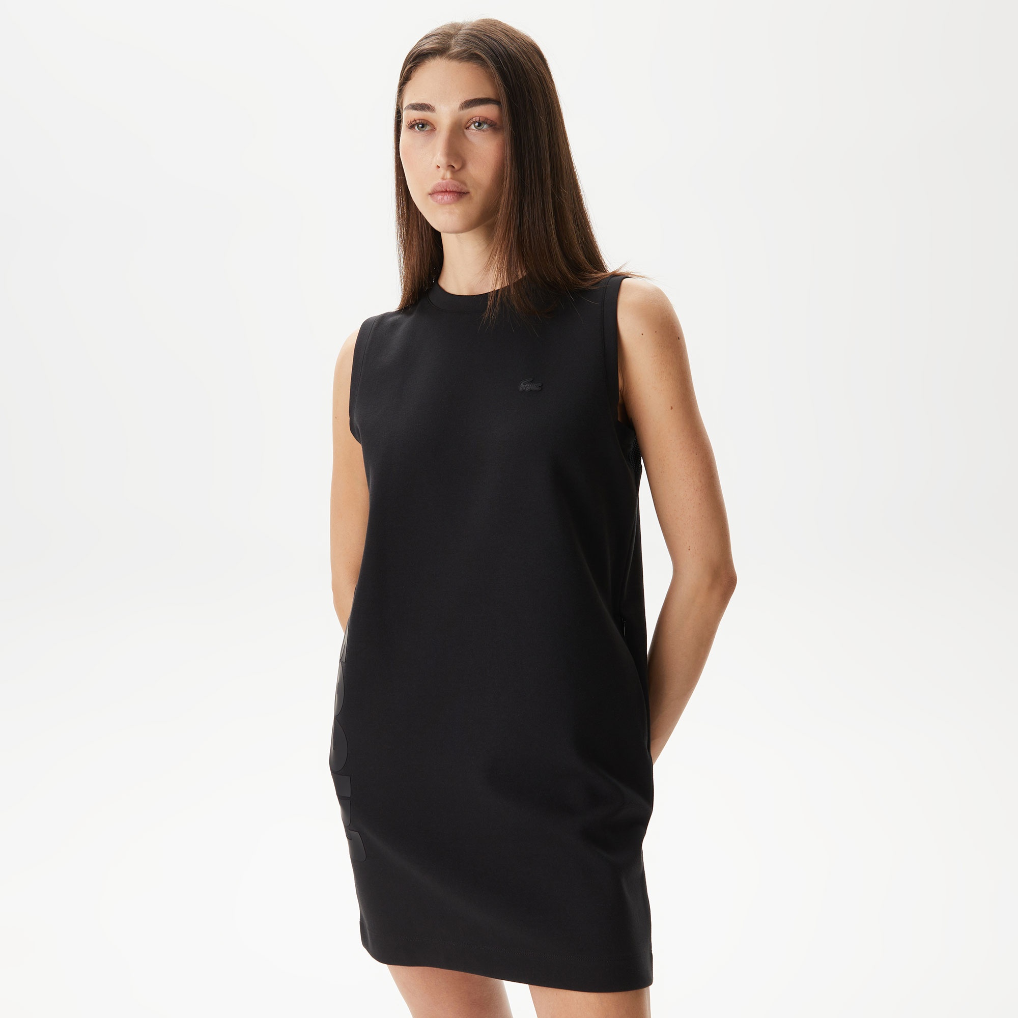 Lacoste Kadın Straight Fit Kolsuz Baskılı Siyah Elbise