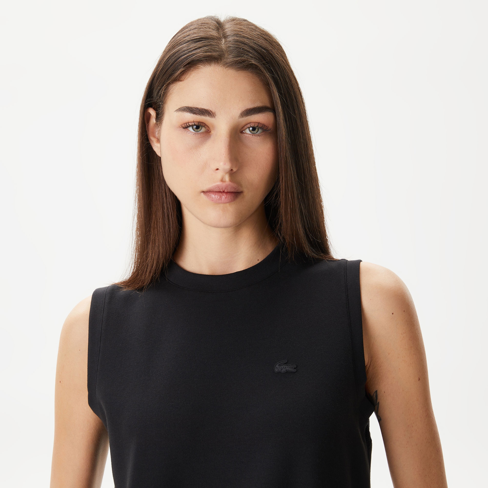 Lacoste Kadın Straight Fit Kolsuz Baskılı Siyah Elbise