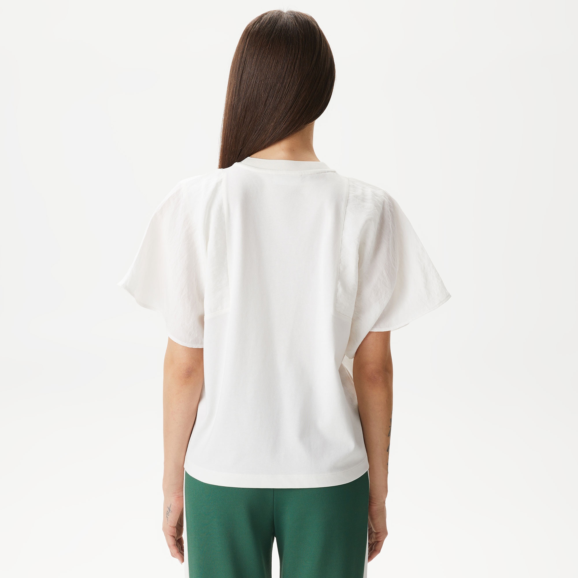 Lacoste Kadın Loose Fit Bisiklet Yaka Beyaz T-Shirt