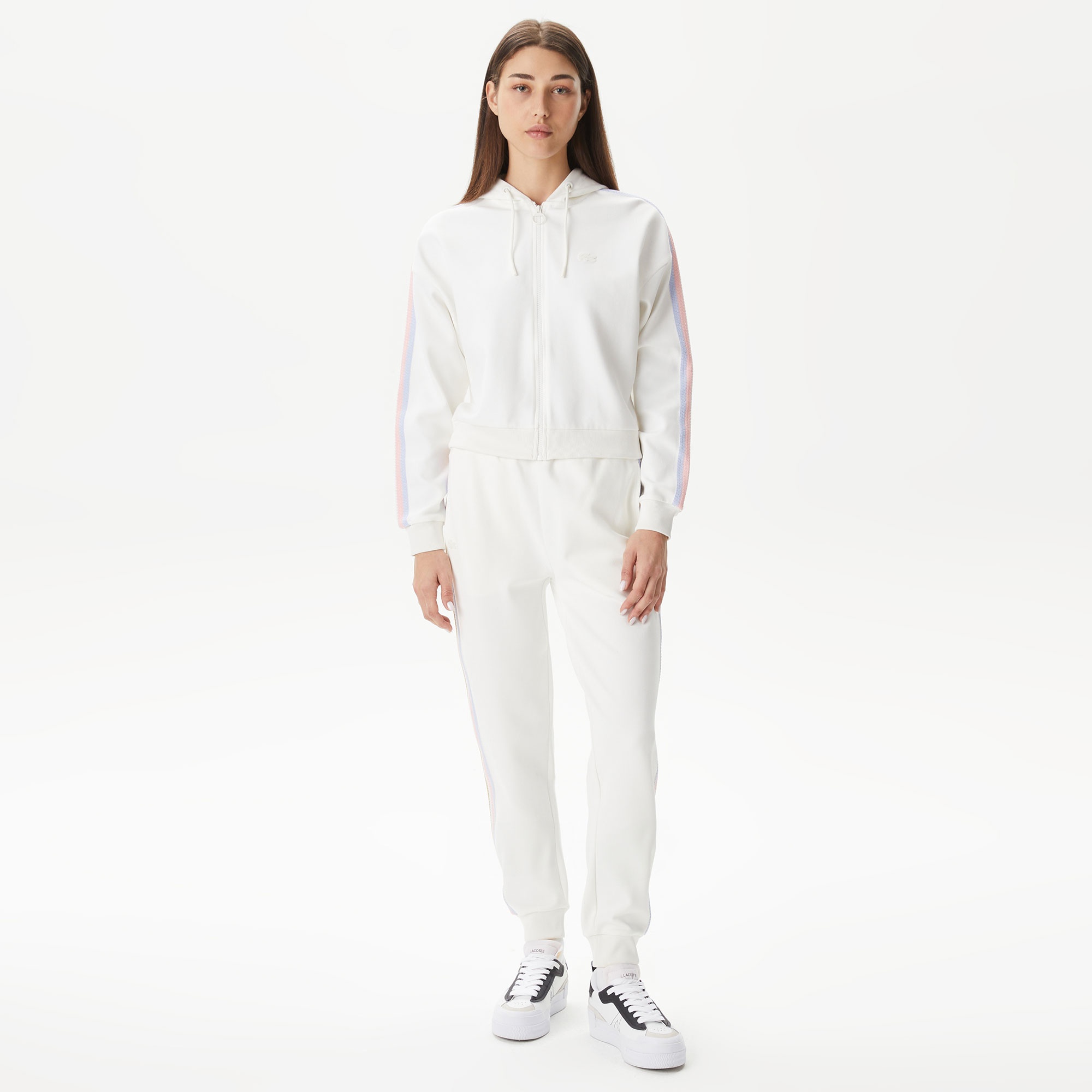 Lacoste Kadın Relaxed Fit Kapüşonlu Beyaz Sweatshirt