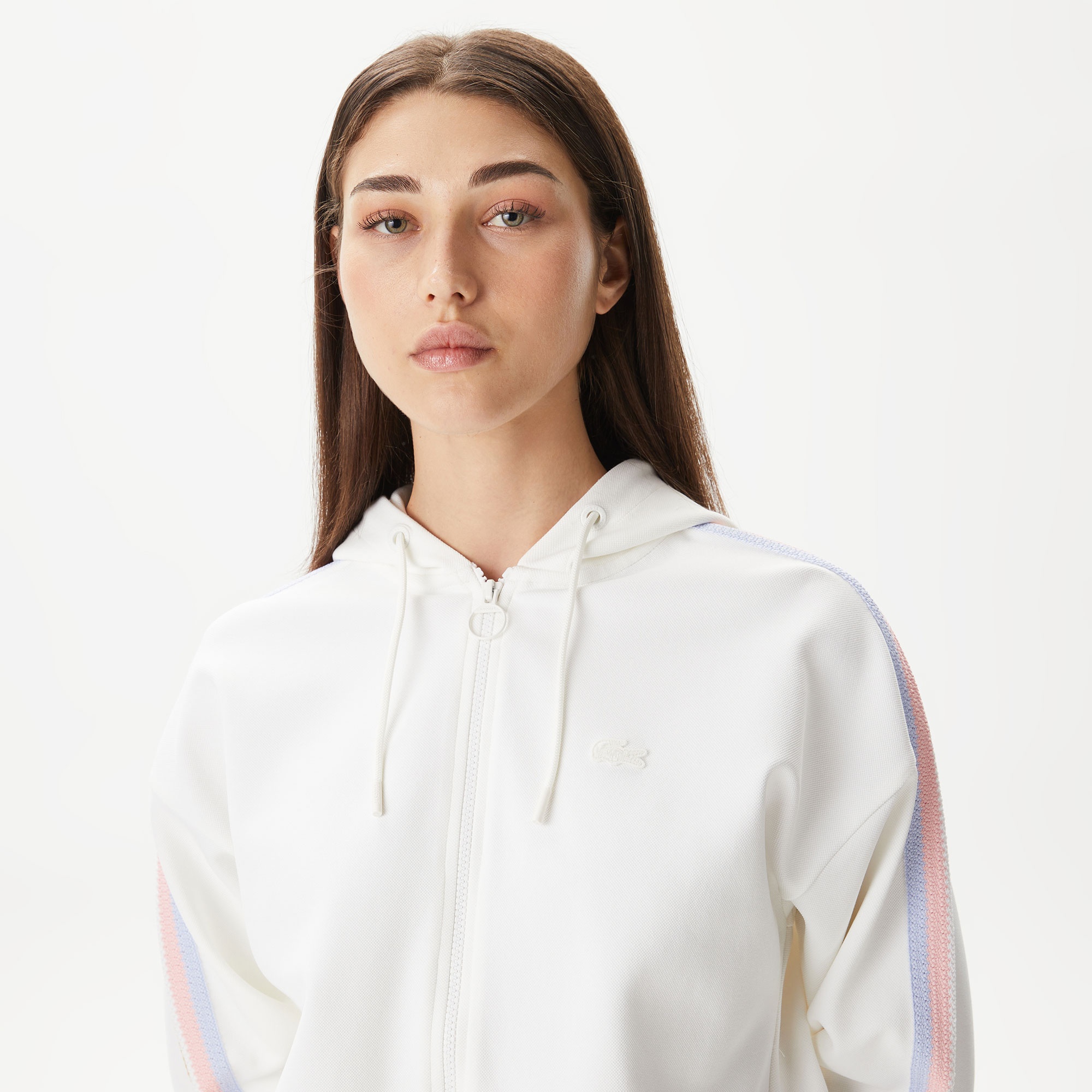 Lacoste Kadın Relaxed Fit Kapüşonlu Beyaz Sweatshirt